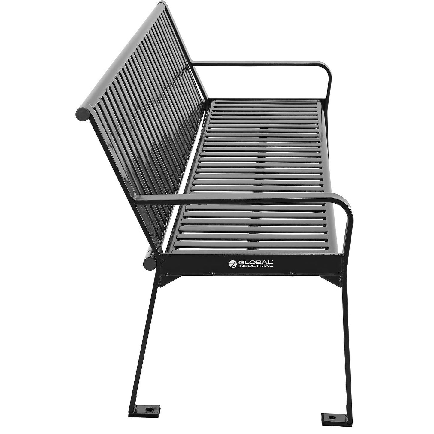 Global Industrial 6 ft. Outdoor Heavy-Duty Portable Park Bench with Back, Vertical Steel Slat, Corrosion-Resistant Black Powder Coat Finish, Unassembled