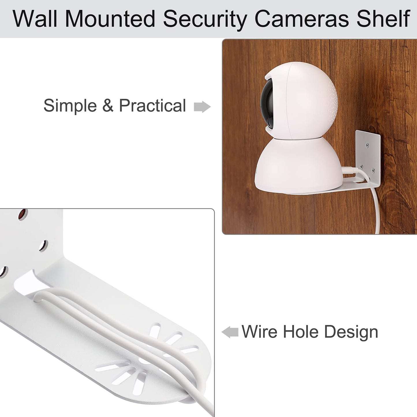 Sumnacon 2PCS Wall Mount Camera Shelf- Metal Small Wall Shelf with Adhesive,Universal Small Floating Shelf for Security Cameras, Speakers,White
