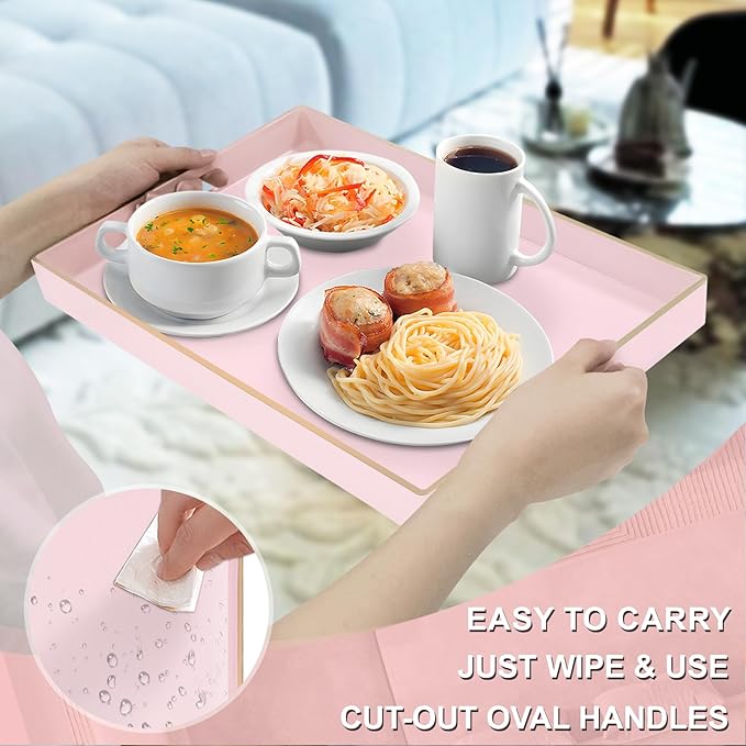 MAONAME Pink Serving Tray with Handles, Modern Decorative Tray