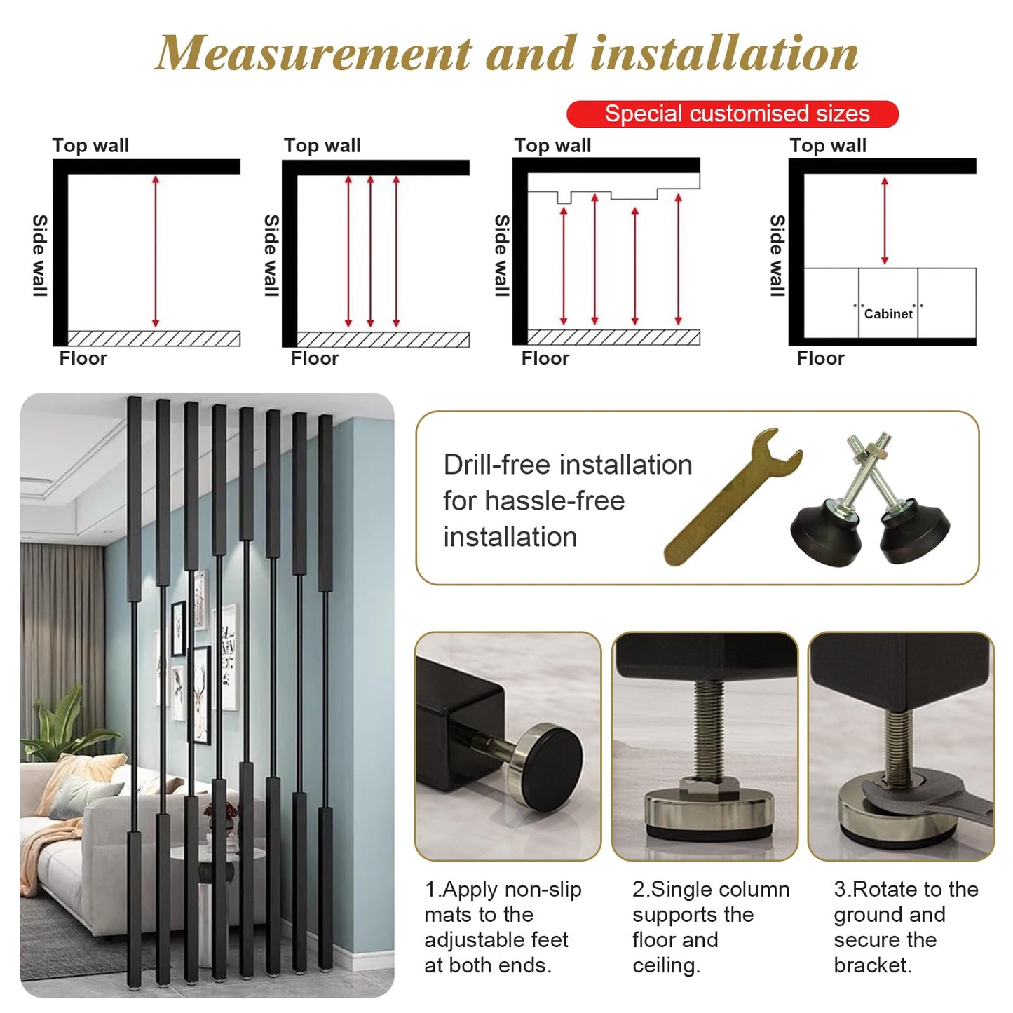 Adjustable Room Divider - Ceiling Height Partition, Space-Saving Detachable Separator for Home & Office, Easy No-Drill Installation, Stylish Privacy Solution
