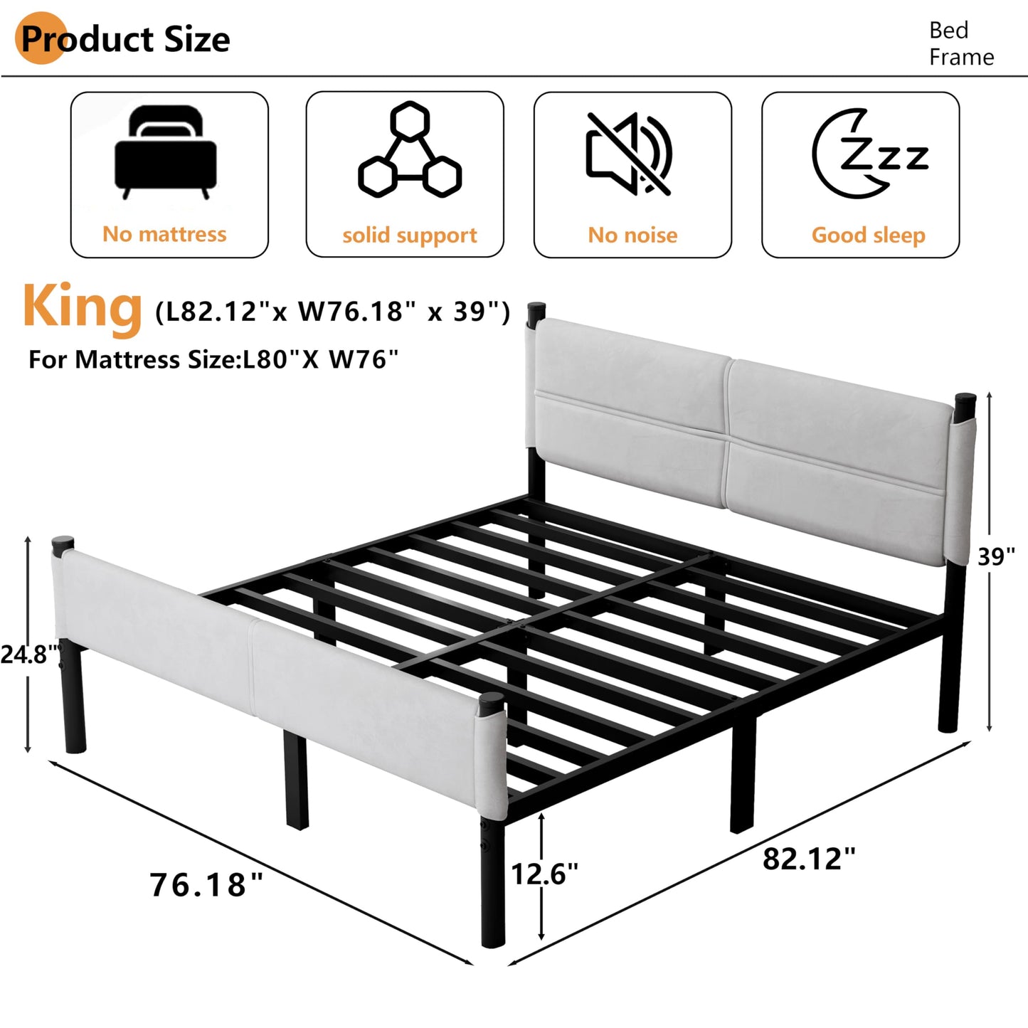 Henshwon Metal Bed Frame,14Inch King Size Bed Frame with Storage Space,Heavy Duty Sturdy Mattress Foundation,Easy Assembly,No Box Spring Needed,King White