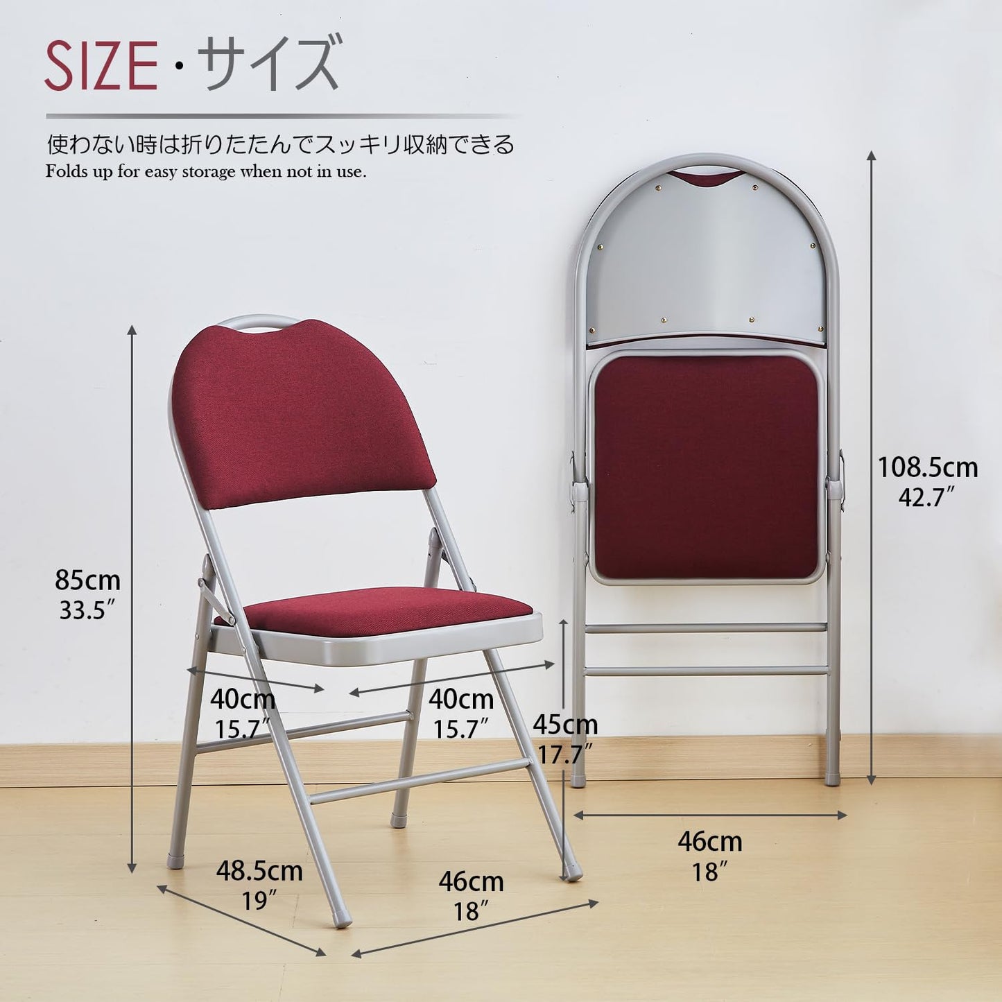 KAIHAOWIN Heavy Duty Folding Chairs Set of 2 Padded Foldable Comfortable Upholstered Chairs with High Backrest and Handle Hole for Indoor Meeting Party-Red