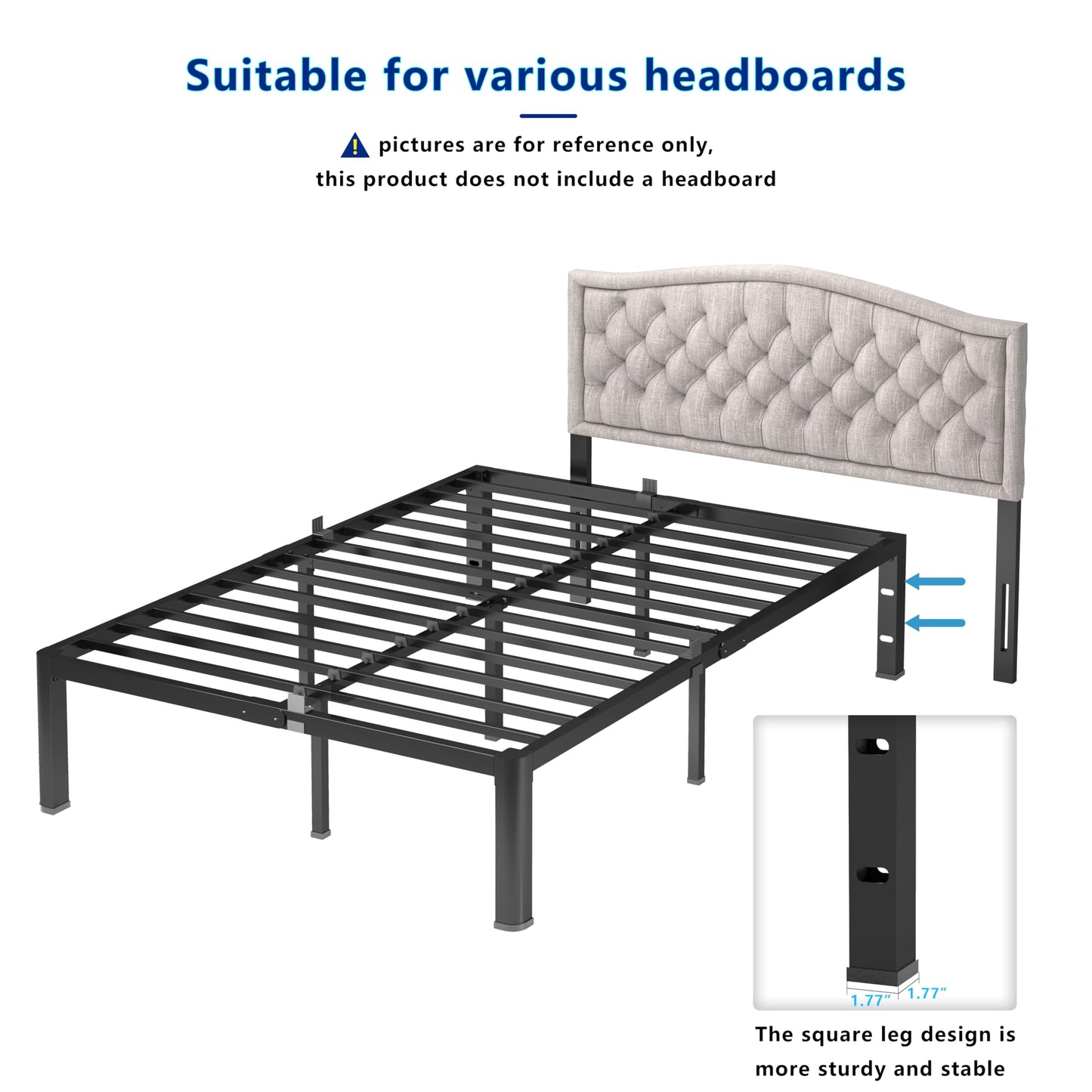 yookare Full Platform Bed Frame,14" Heavy Duty Metal Mattress Foundation, Rounded Safety Corners & Recessed Legs,Mattress Retainers,Easy Assembly,Noise Free Steel Slat Support,No Box Spring Needed