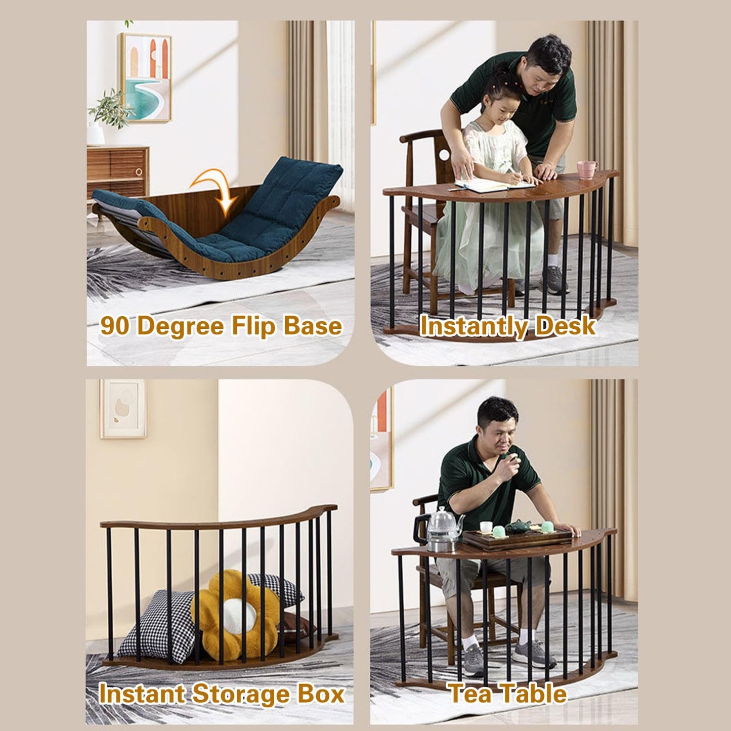 Curved Rocking Lounge Chair for Living Room, Multifunctional Lazy Lounge Chair, Human Dog Nest Napping Chair, Dormitory Balcony Sofa Chair (Orange)