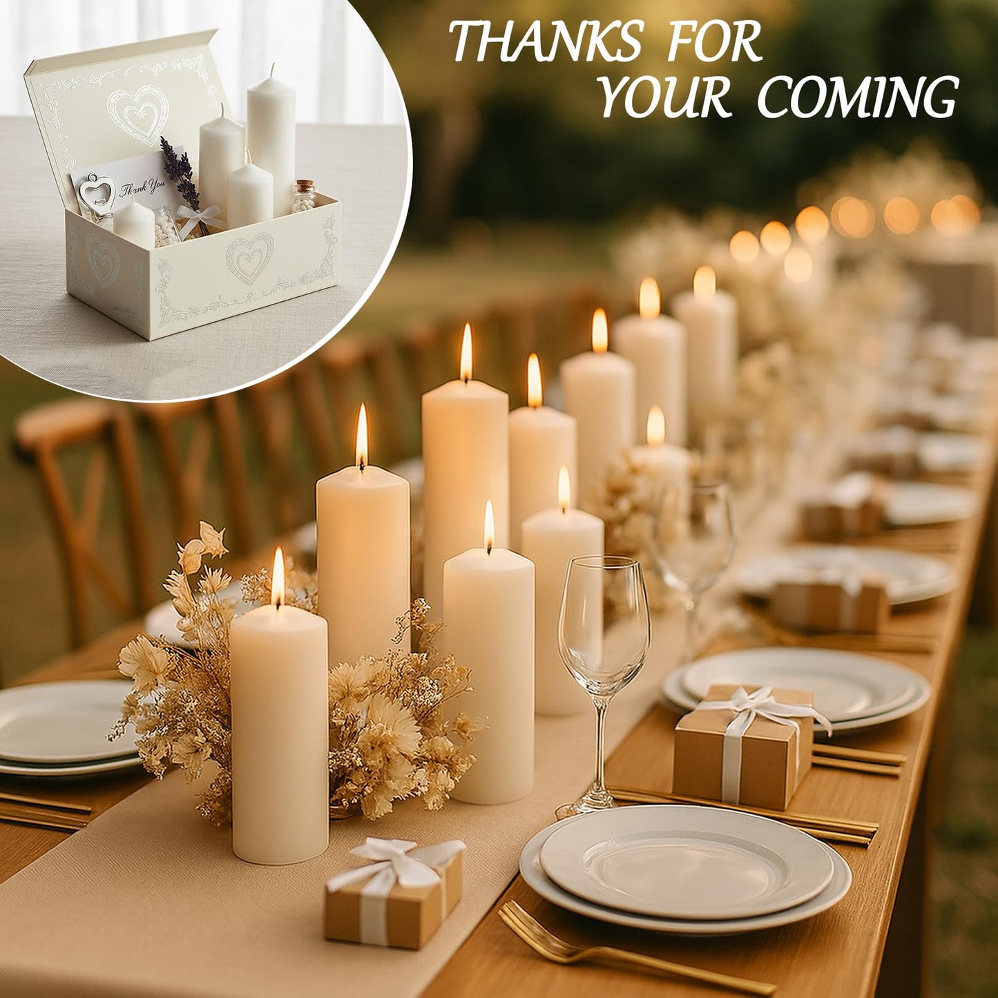 Veiuwa 18 Pack Ivory Pillar Candles Bulk Set, 2x3 2x4 2x6 Inch - 6 Each Size, Dripless Smokeless Clean Burning for Wedding Centerpieces, Home Decor, Church, Romantic Ambiance！