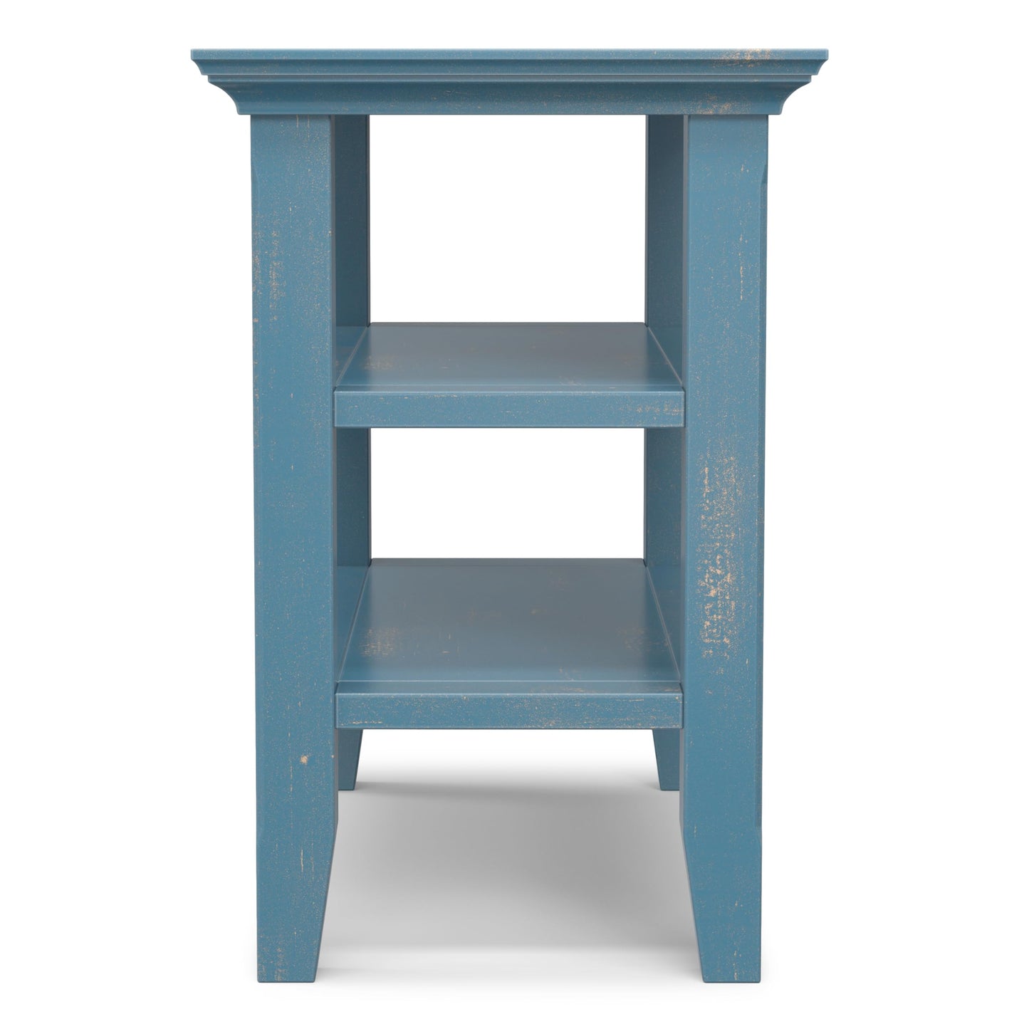 SIMPLIHOME Acadian Narrow Side Table - 14 inch Wide Solid Wood Rectangular End Table with 2 Open Shelves in Distressed Coastal Blue, Transitional Lamp Stand or Nightstand for Living Room or Bedroom