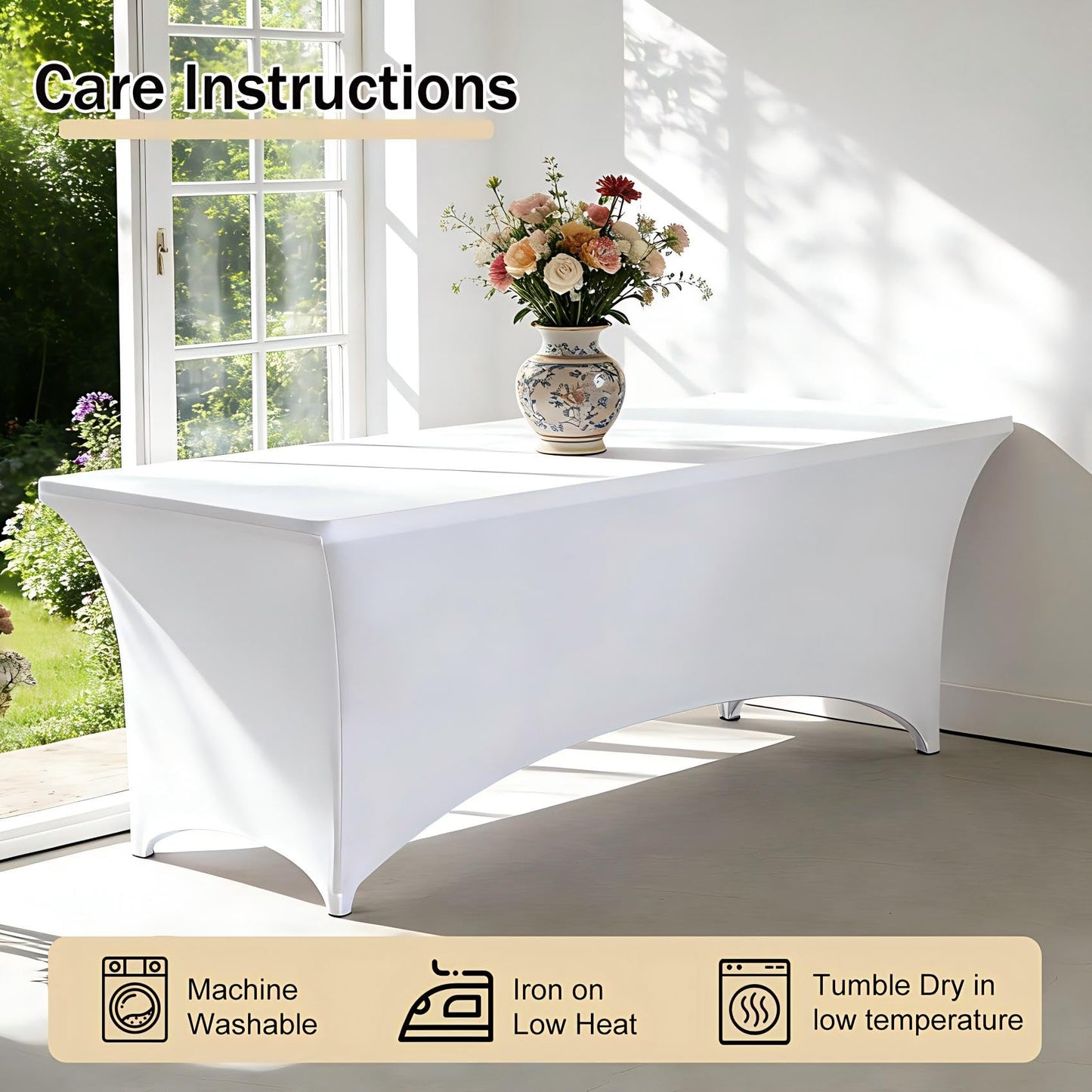 1 Set 6 FT Rectangle Folding Table with Carrying Handle, Lightweight Fold-in-Half Utility Table, with Matching White Stretch Spandex Covers, Ideal for Weddings, Parties, Camping, Banquets, Crafts