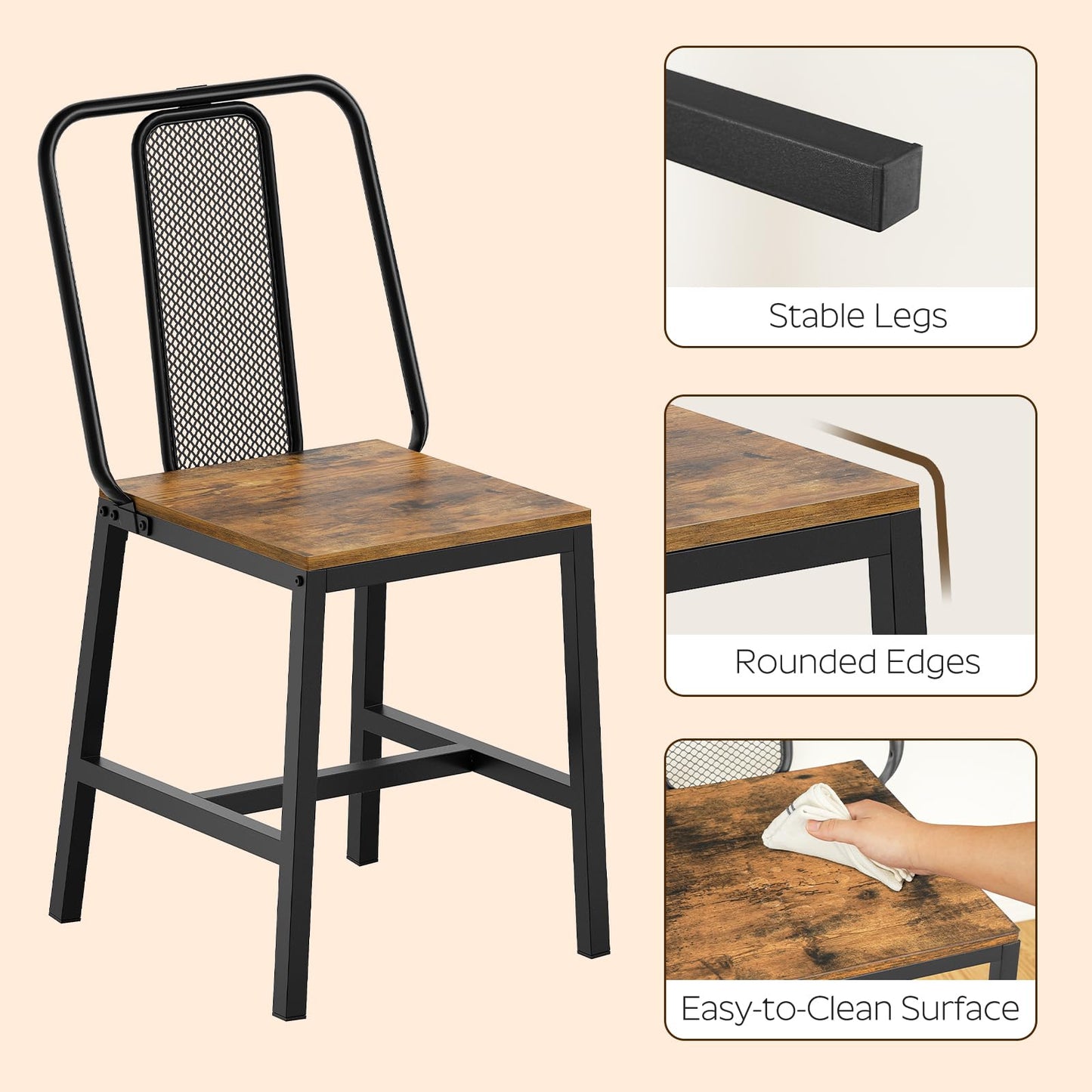 YATINEY Dining Chairs Set of 4, Wooden Kitchen Chairs, Farmhouse Dining Chairs with Back Support, for Living Room, Kitchen, Rustic Brown and Black CY01L4BRN1