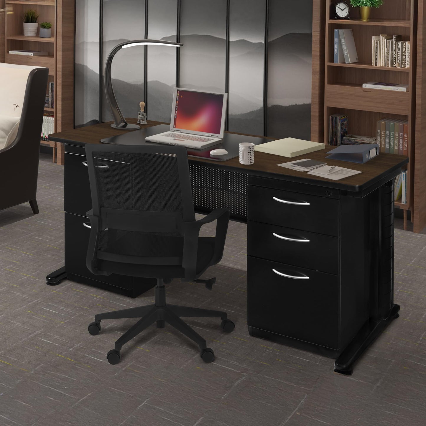 Regency Fusion 66 x 24 in. Teachers Desk with Double Pedestal Drawer Unit- Neo Walnut