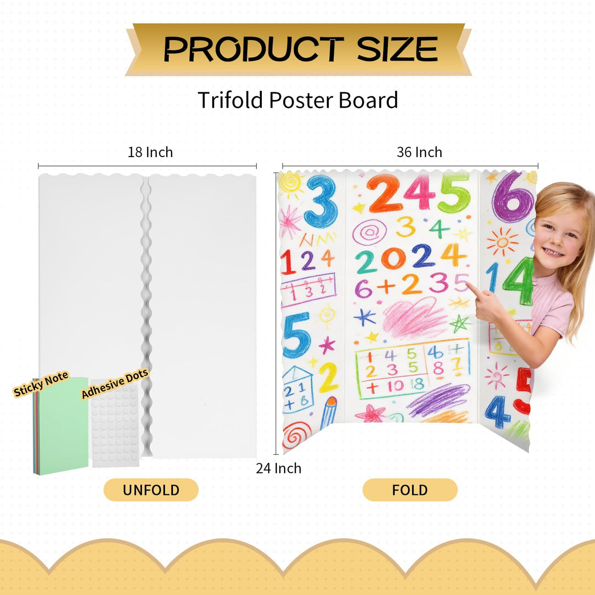 6 Pack 24" x 36" White Trifold Poster Board Bulk, Corrugated Foldable Tri-fold Display Board for Science Fair, School Projects, Presentations, Art, Business & Classroom Supplies