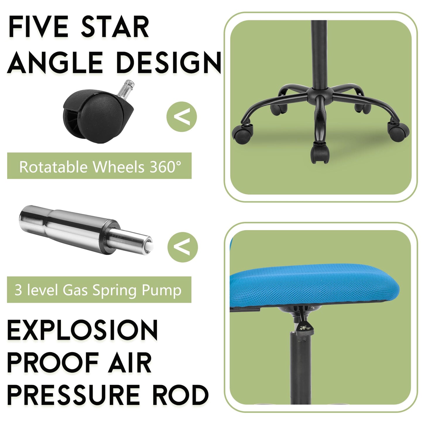 BestOffice Ergonomic Office Chair Desk Chair Mesh Computer Chair Armless Back Support Modern Executive Rolling Swivel Chair with Lumbar Support（Blue）