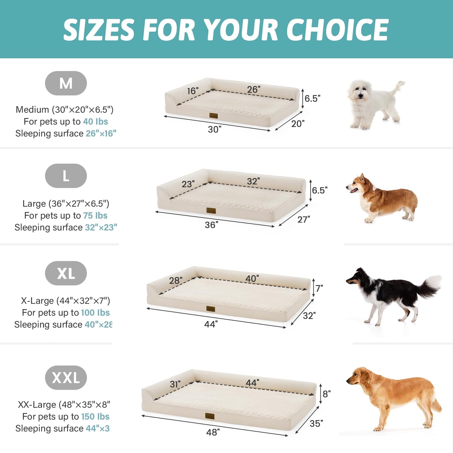 COZY KISS Orthopedic Dog Bed for Large Medium Size Dog, Dogs Crate Bed, L Shaped Foam Anti-Slip Bottom Pet Cat Sofa with Washable Removable Cover, Suitable for Pet Up to 75 lbs, 36x27x6.5 inch, Beige