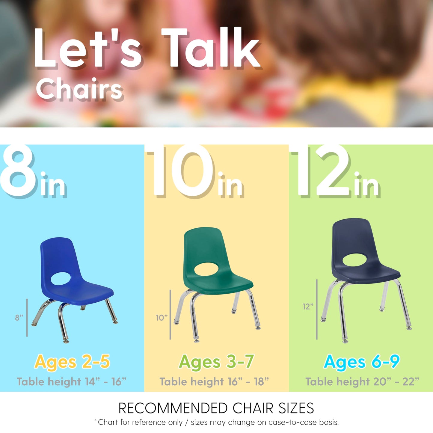 FDP 10" School Stack Chair, Stacking Student Seat with Chromed Steel Legs and Nylon Swivel Glides for in-Home Learning or Classroom - Black (4-Pack), 13227-BK