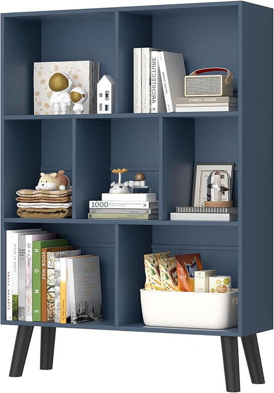 YAHARBO Blue Bookshelf, 3 Tier Book Shelf