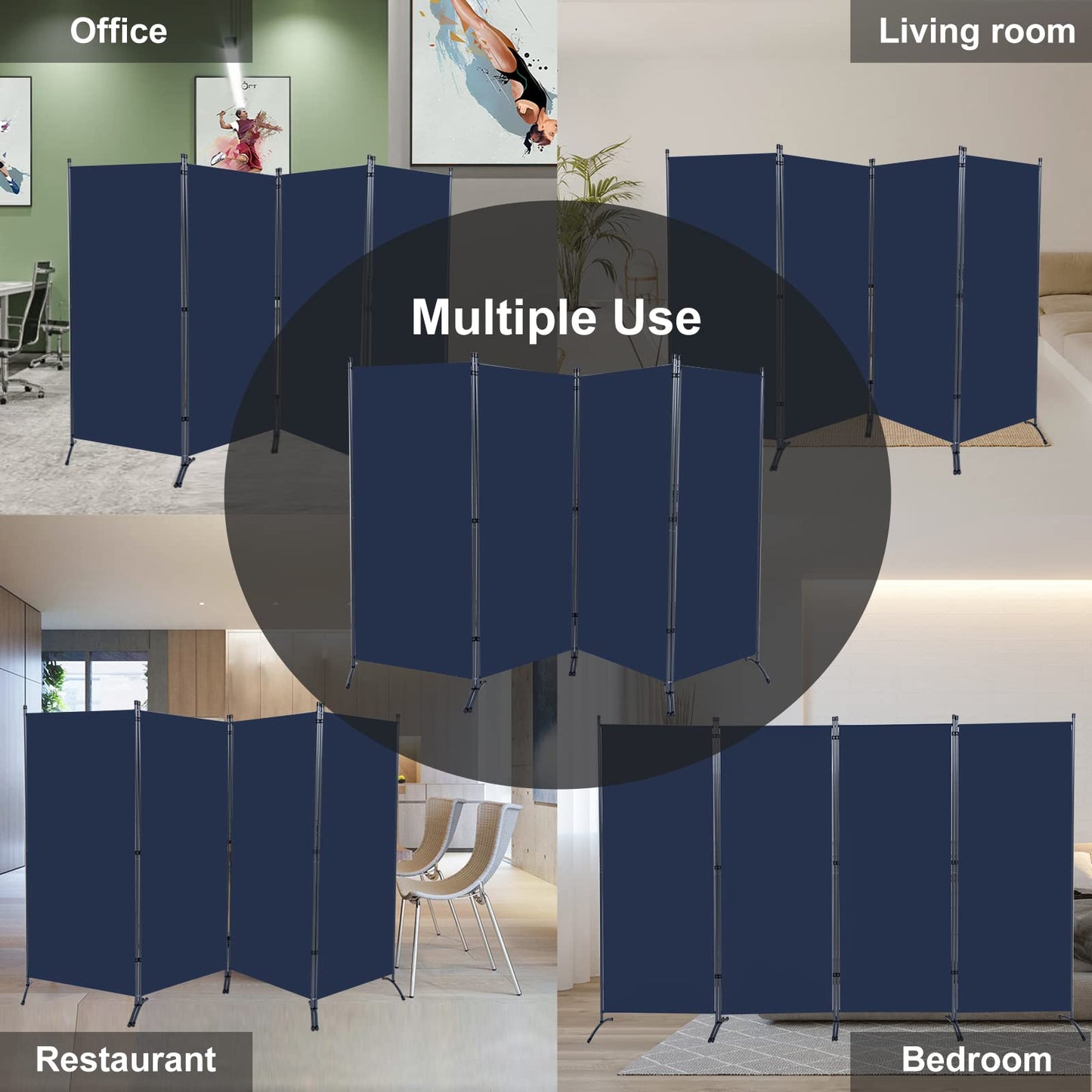 YASRKML Room Divider Folding Privacy Screens, Portable 4 Panel Partition Room Dividers Screen, Freestanding Room Partitions and Dividers, Navy Blue
