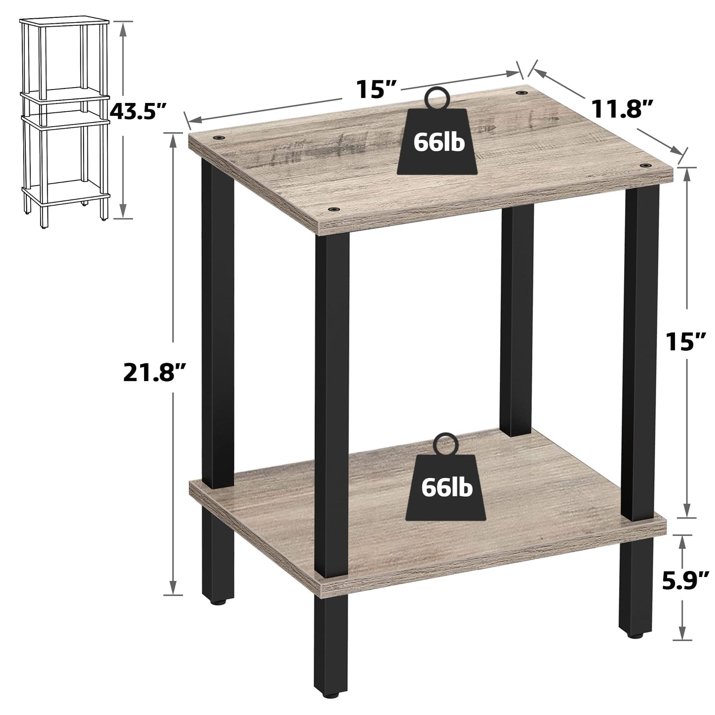 TUTOTAK End Table, Side Table, Nightstand, 2-Tier Storage Shelf, Sofa Side Table for Small Space, Living Room, Bed Room TB01BG034