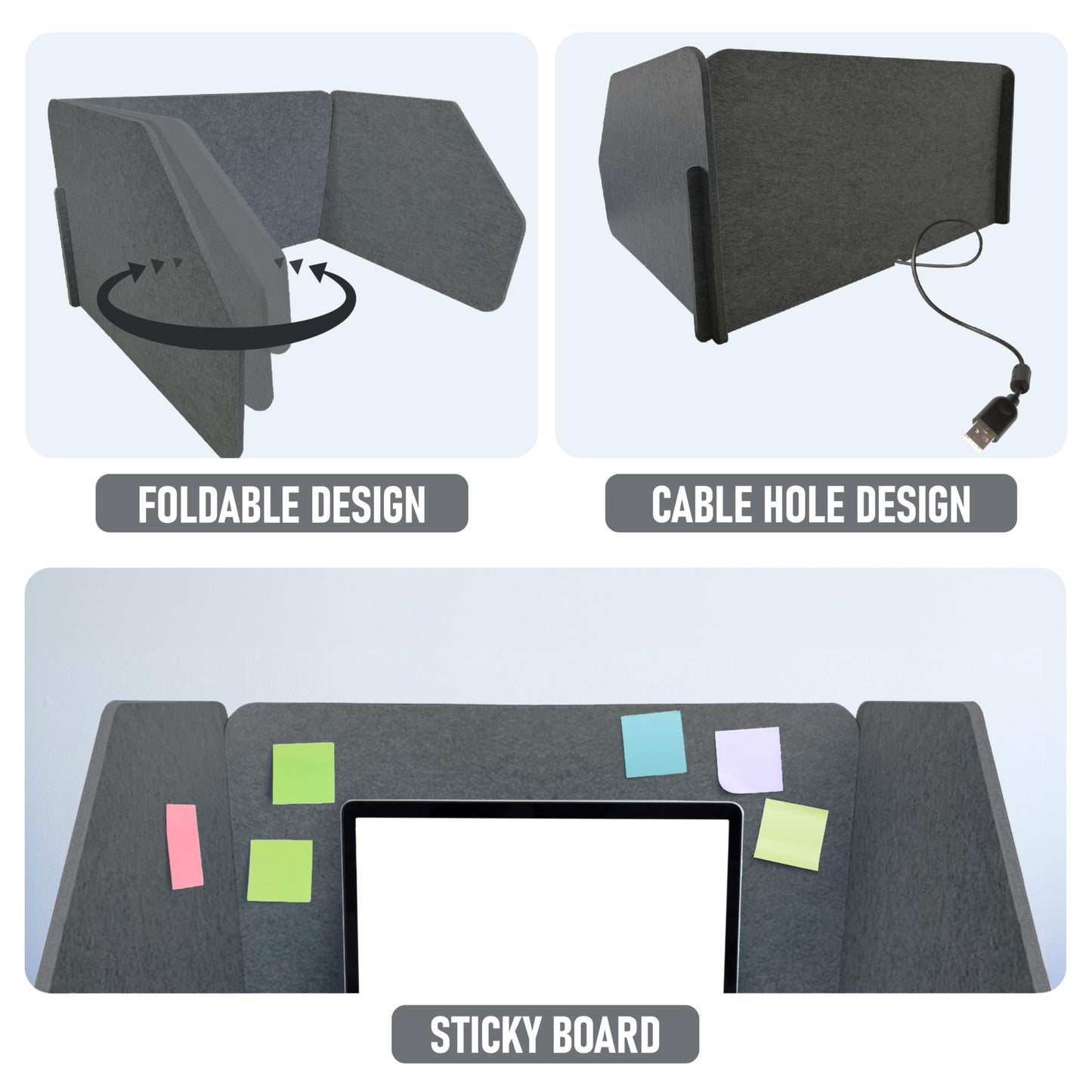 Union Acoustic 29.1" x 22.8" x 1.2" U-Shaped Desk Divider Partition, No Drill Freestanding Sound Absorbing Privacy Panel, Noise Reducing Cubicle Screen for Office Home & Classroom (African Grey)