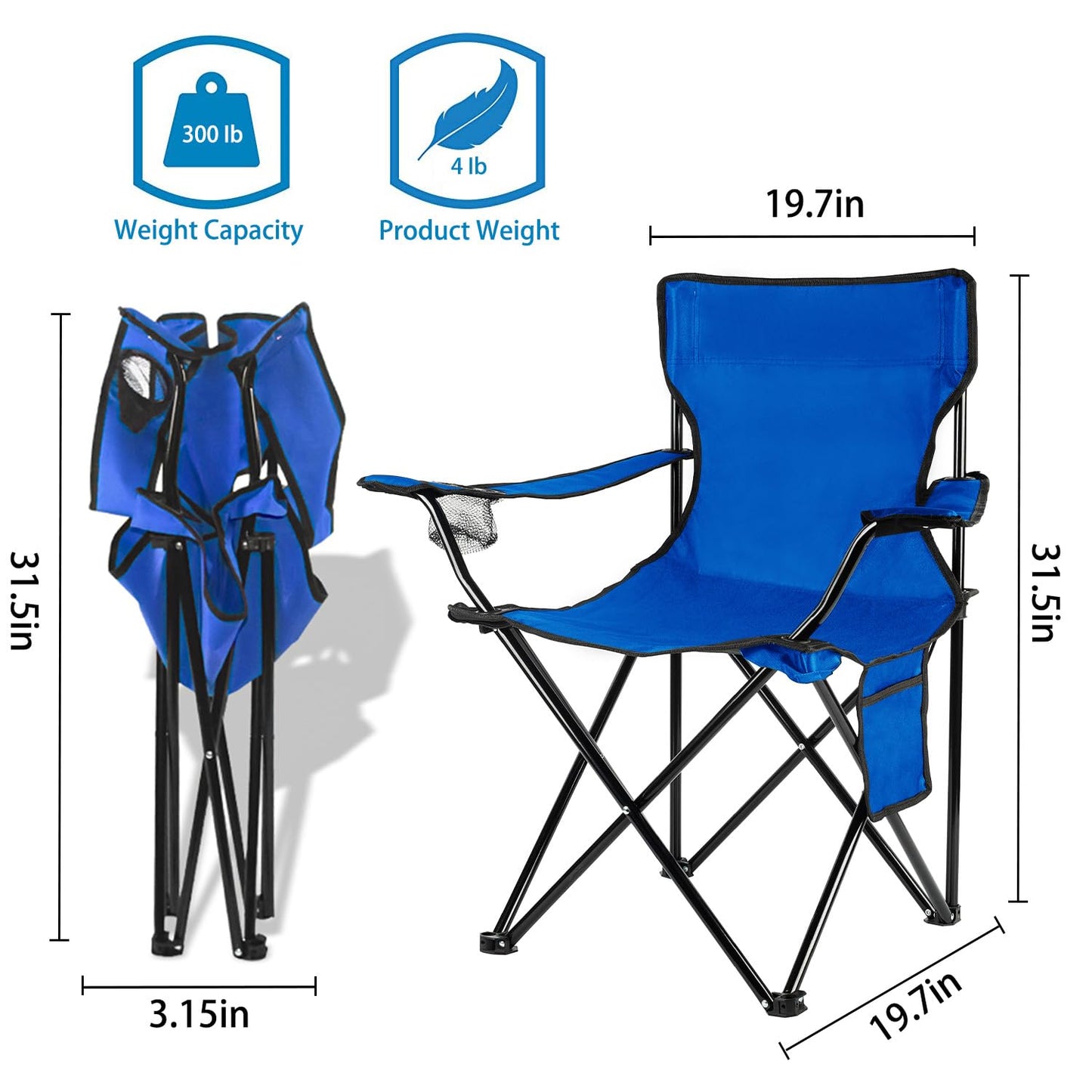 Damei century Folding Camping Chairs, for Beach, Lawn, Yard, 2-Pack Blue