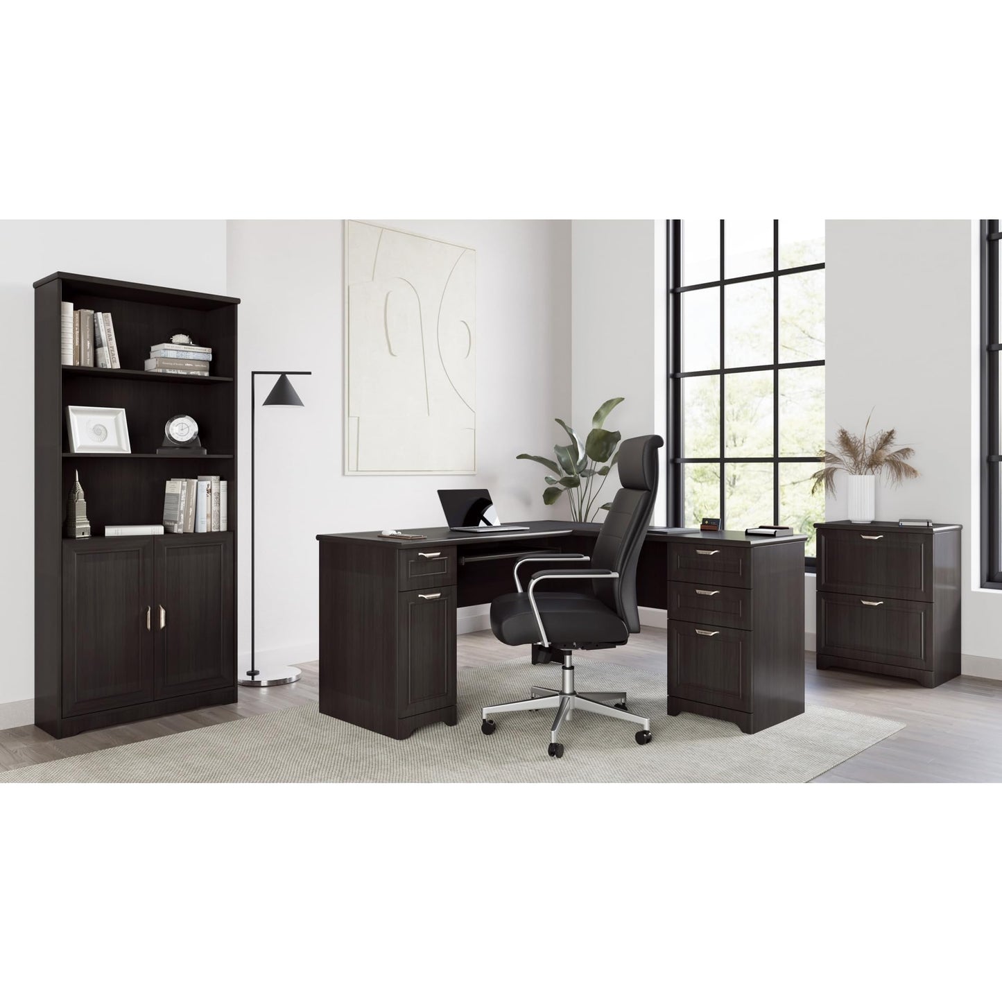 Realspace® Magellan 72" H 5-Shelf Contemporary Bookcase with Doors, Espresso/Dark Finish