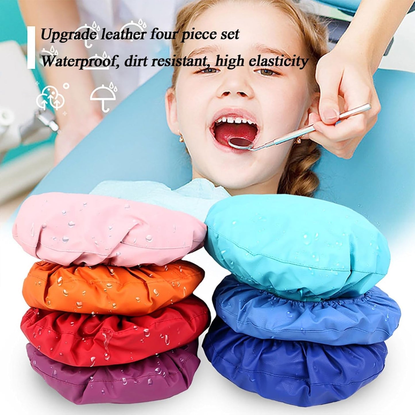 buyzg 5Pcs Dental Chair Covers Set - Waterproof & Non-Slip PU Leather Elastic Full Covers with Foot, Seat, Headrest & Backrest Protectors for Dental Clinic Chairs(Deep Blue)