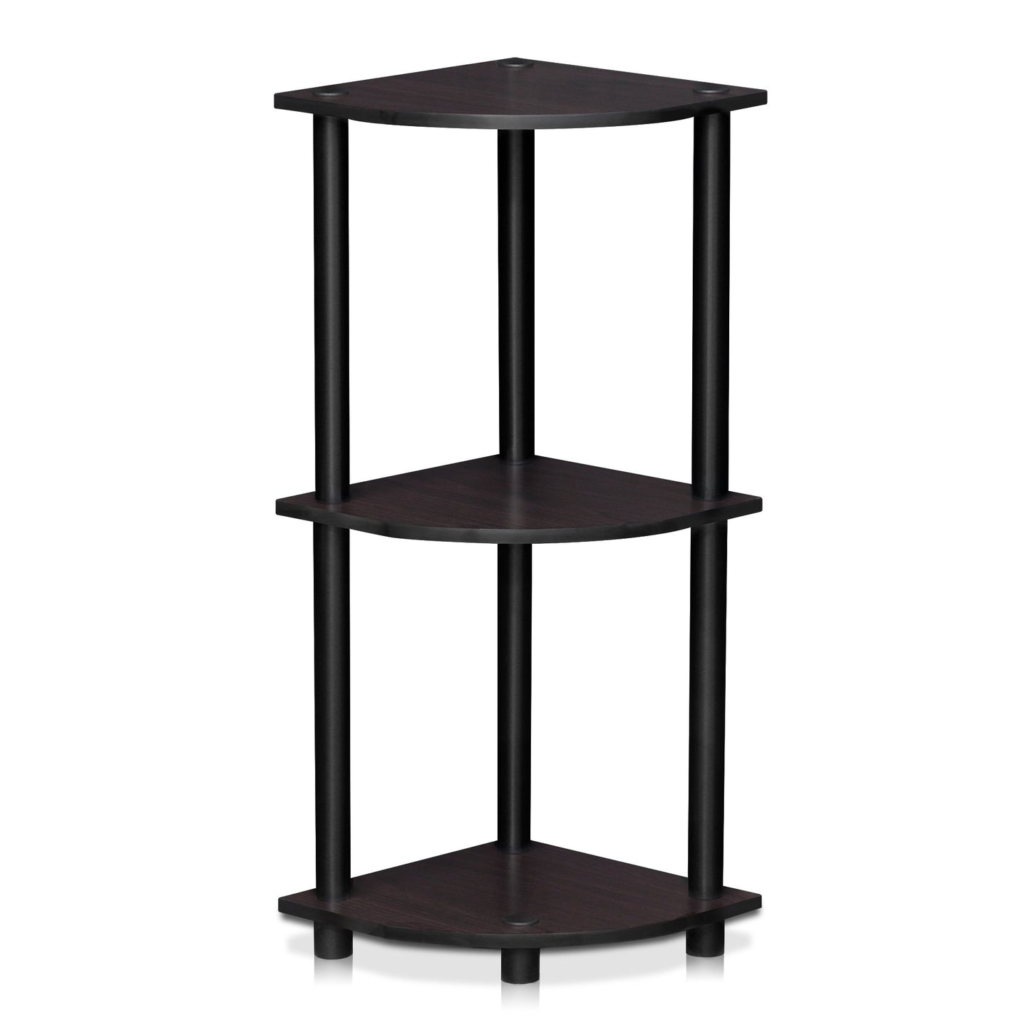 Furinno TURN-N-TUBE Corner Shelf, 3-Tier Corner Bookshelf, Display Storage Shelves with Open Shelves, for Organization and Storage, Living Room, Home Office, Garage, Dark Walnut