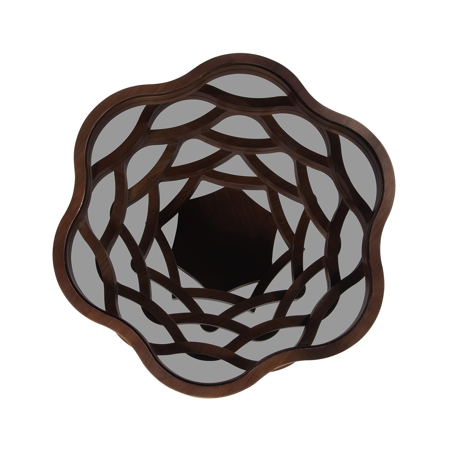 Papella Organic Round Coffee Table – Wavy Walnut Wood Base with Tempered Glass – Artistic Center Table for Modern Interiors, Studio & Office Furniture, Daisy Model