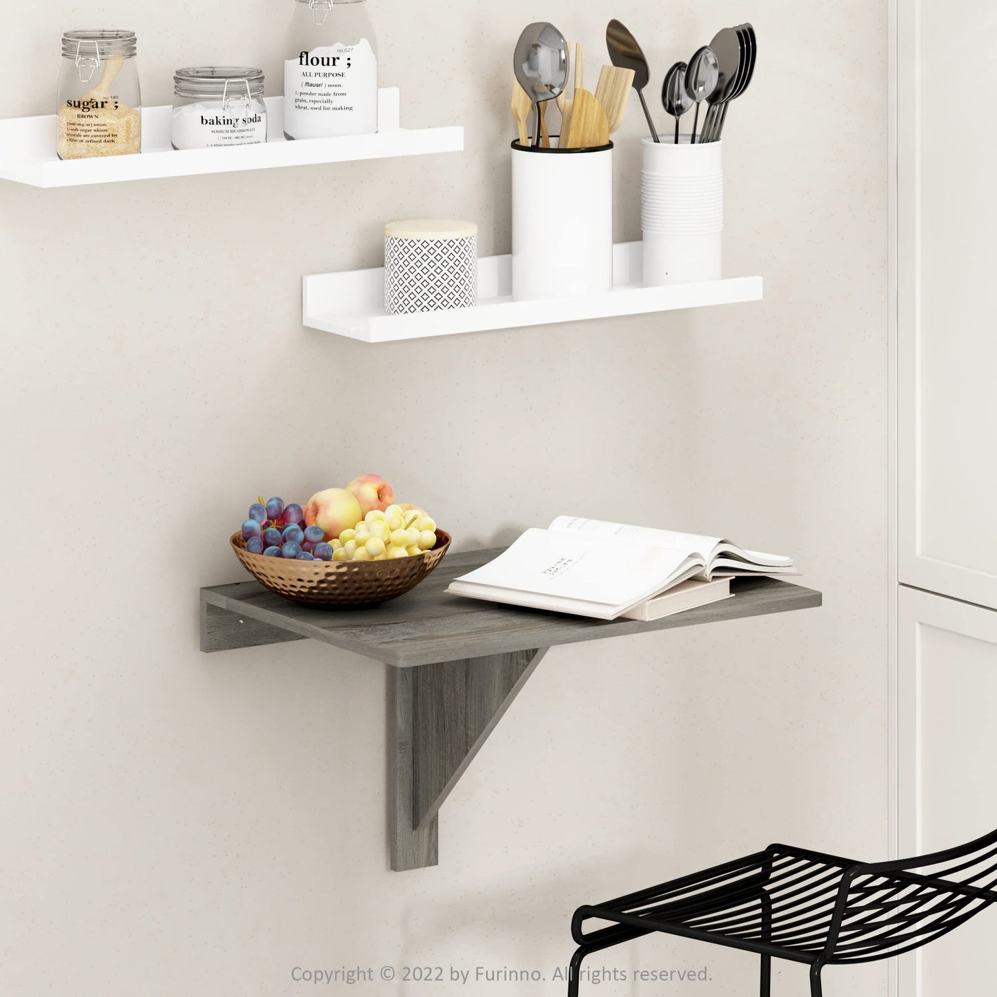 Furinno Hermite Wall Mounting Folding Table, French Oak