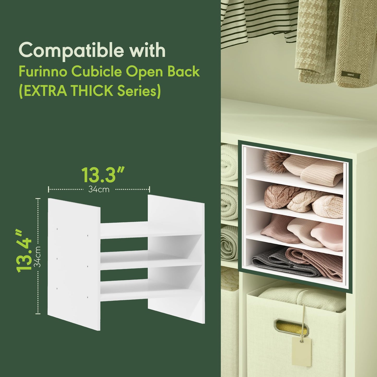 Furinno Cubicle Cube Insert, 3-Shelf Cube Organizer, Fits into Furinno Extra Thick Cubes, for Organizers and Storage, Plain White (Does not fit IKEA Kallax Shelving)