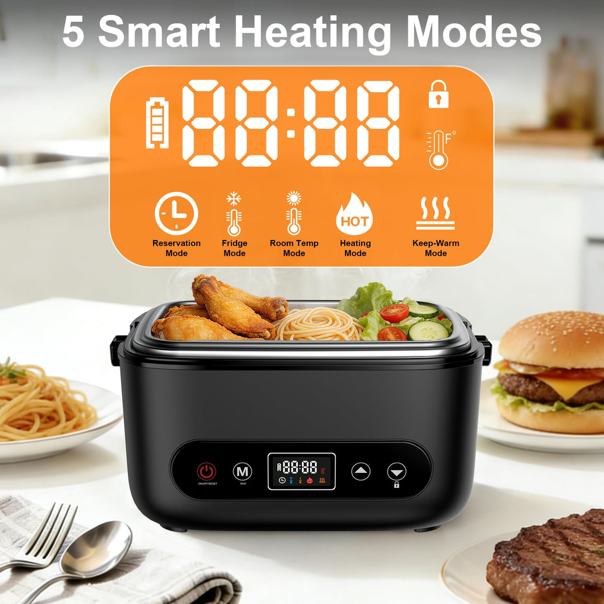 Cosy Life Cordless Electric Lunch Box with 24000mAh Long-Lasting Battery, 1.2L 304 Stainless Steel Food Warmer & Insulated Bag for Hot Meals at Office, on Travel & Outdoors