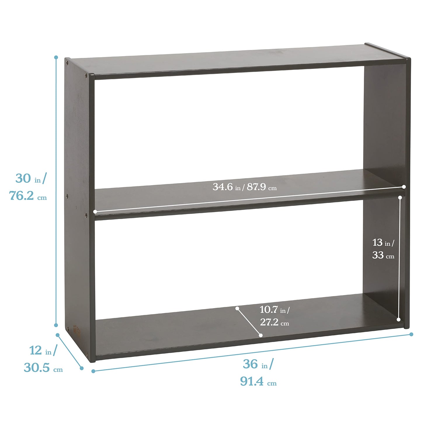 ECR4Kids Streamline 2-Shelf Double-Sided Storage Cabinet, 30in, Classroom Furniture, Grey Wash