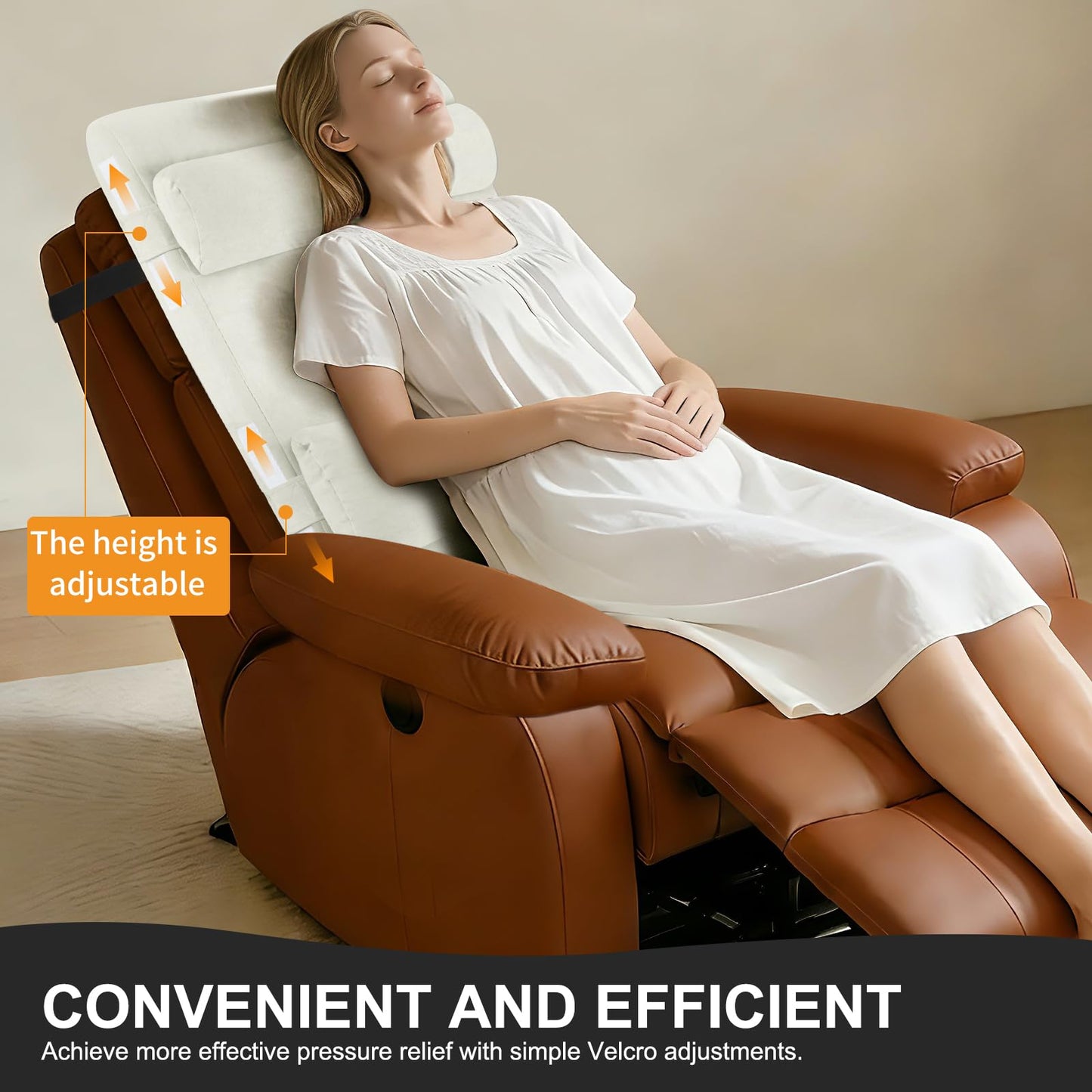 BYTLK 2-in-1 Neck & Lumbar Support Pillow with Adjustable Height and Ergonomic backrest Design, Suitable for recliners, Sofas, high-Back Rocking Chairs, Relieve Back Pressure. (White)