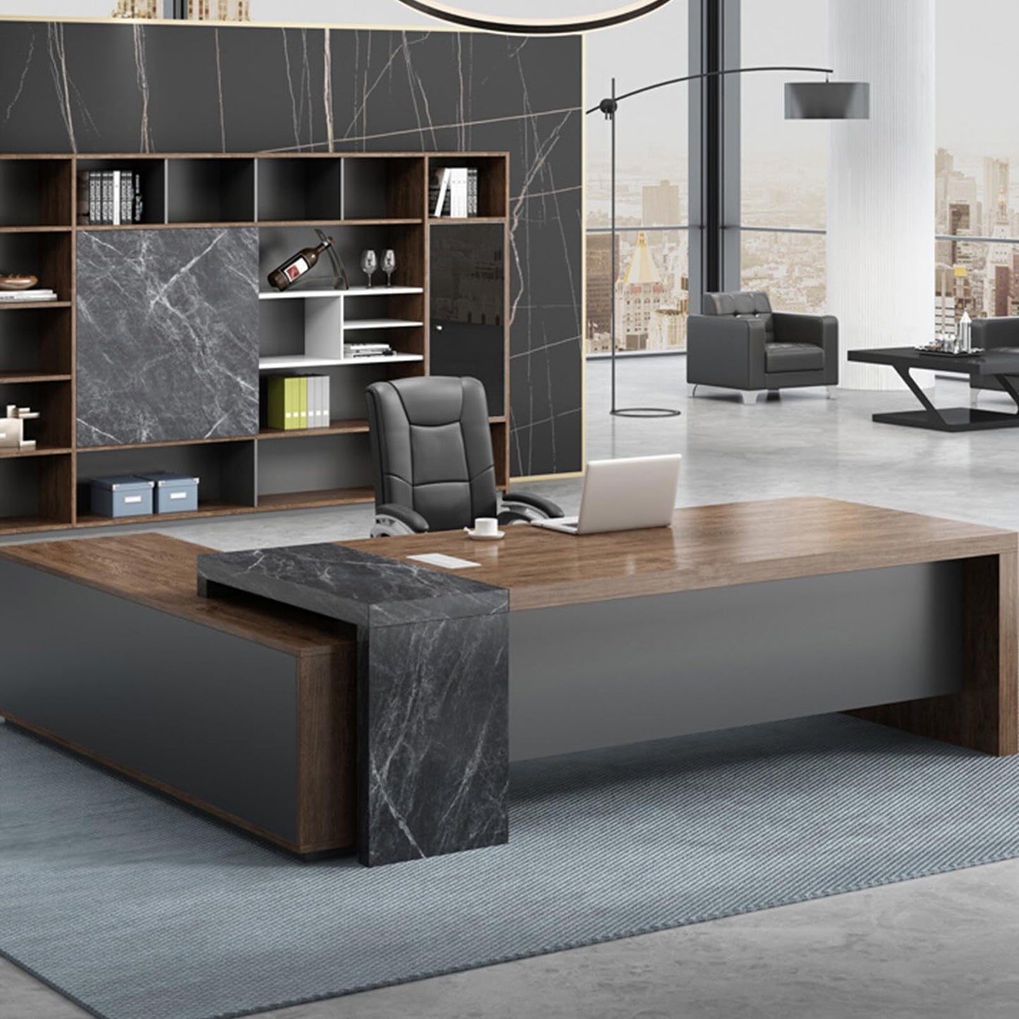 LSIGHTUS Large Executive Office Desk with Lateral Cabinet, Luxury Wood Single Office Long Boss Desk with File Drawers, Gaming Table Business Furniture Set Workstation for CEO Boss Manager
