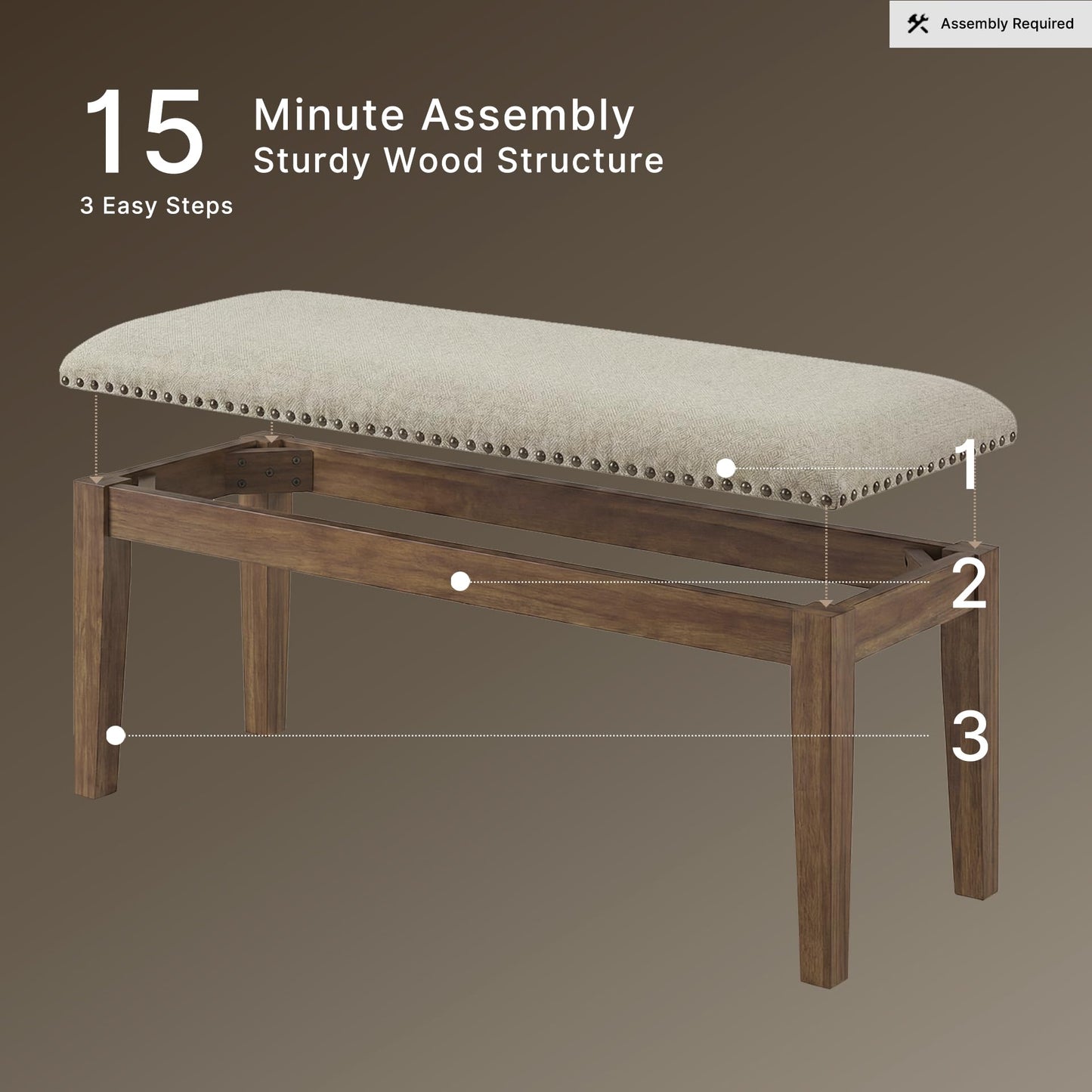 Signature Design by Ashley Moriville Casual Rustic Upholstered Dining Bench, Grey & Brown