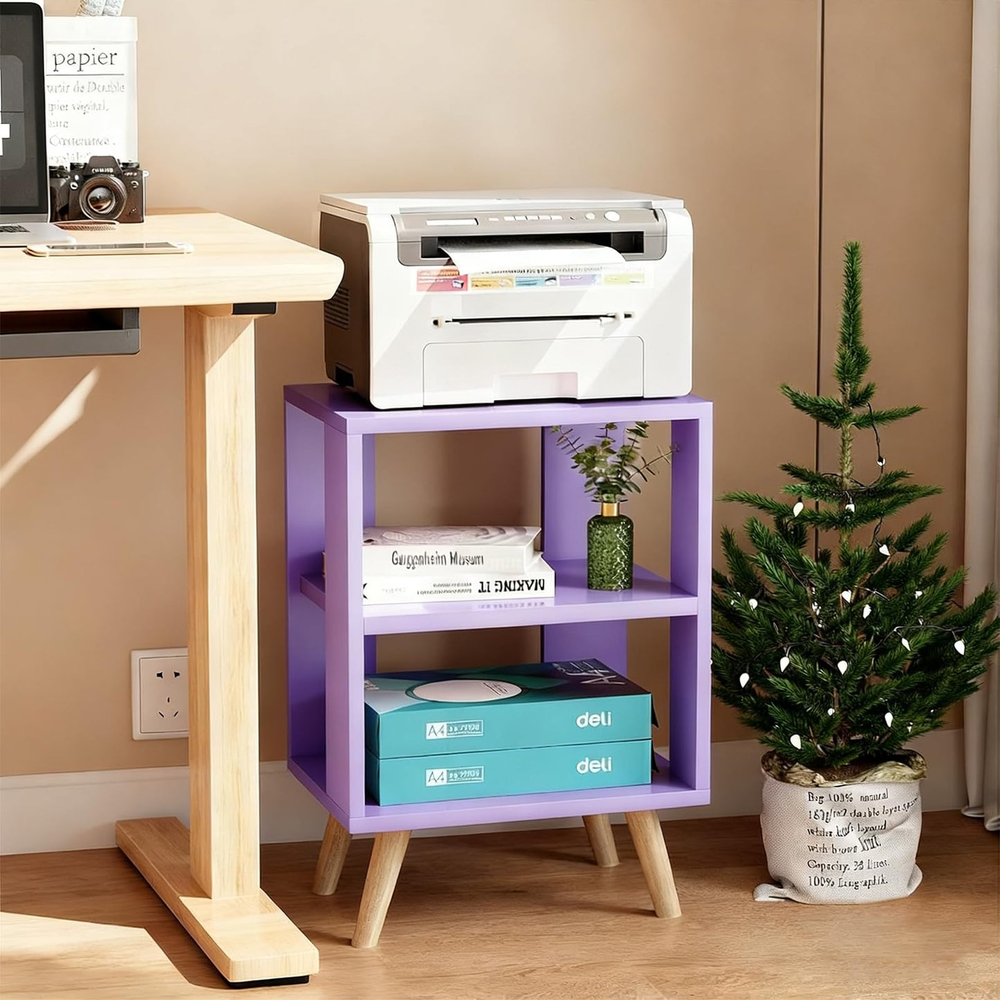 Aenuert Night Stand, Purple Nightstand, Modern End Table with Open Storage, 2-Tier Wooden Bedside Table for Small Space, Living Room, Bedroom