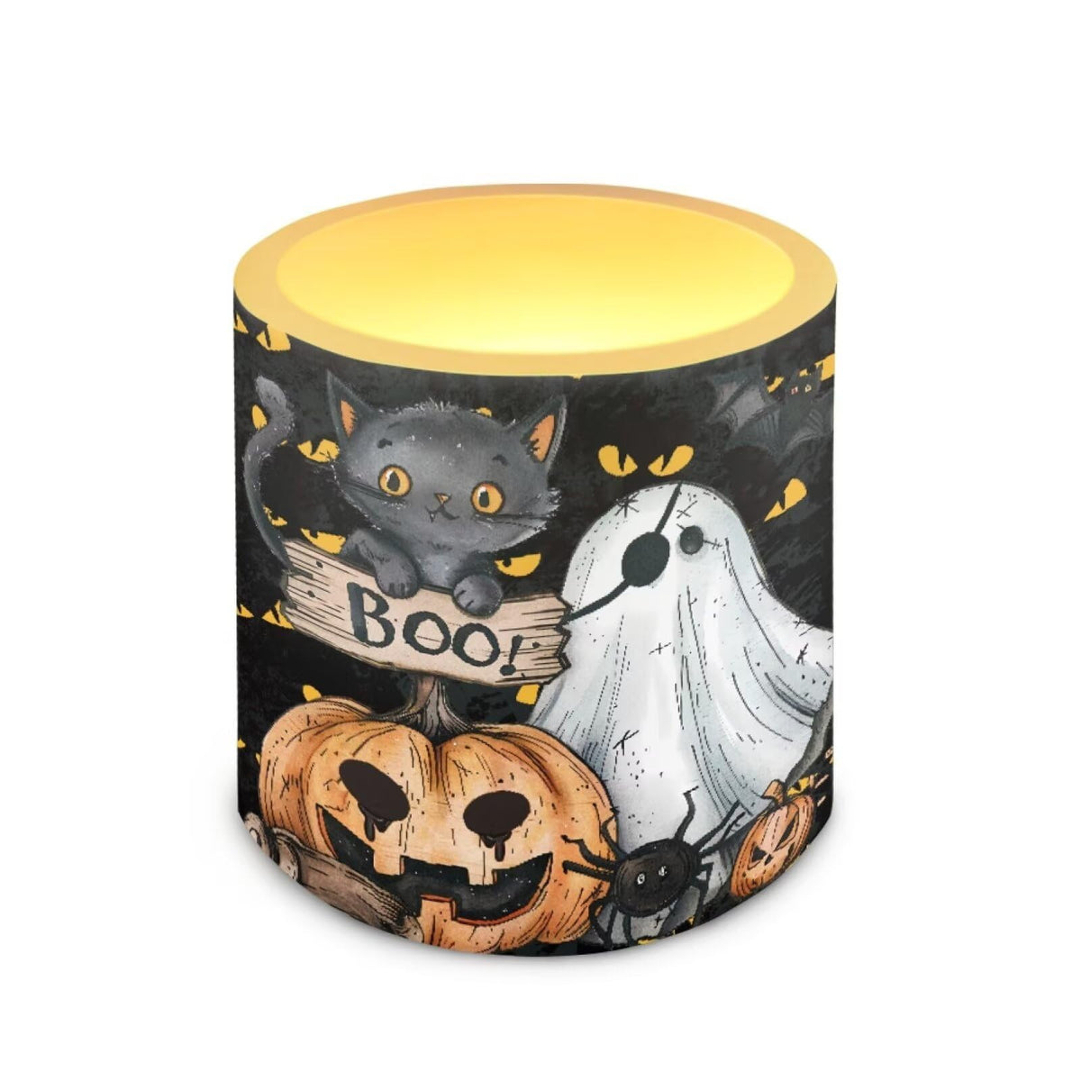Merkmak Halloween Ghost Pumpkin Flameless Candles with Remote Battery Operated Candles with Timer Pack of 4 LED Pillar Tea Lights for Indoor Outdoor Party Home Living Room Decorations