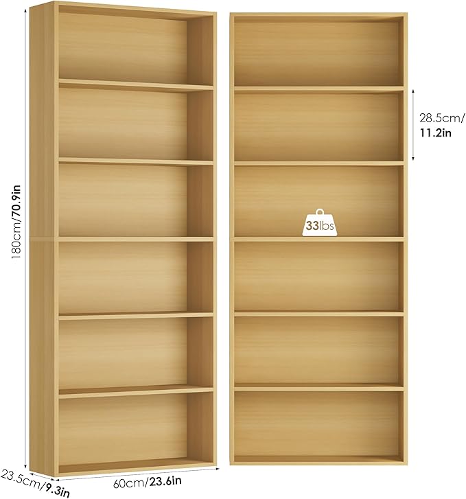 FOTOSOK 6-Tier Open Bookcase and Bookshelf Set of 2, Freestanding Display