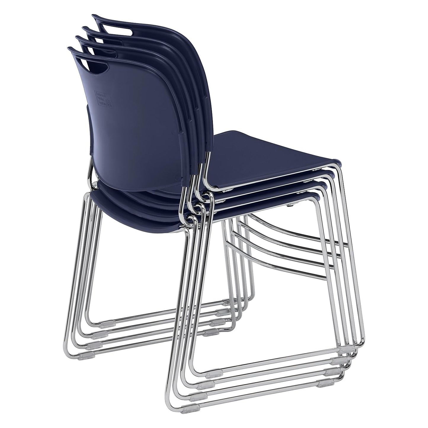 National Public Seating NPS 8500 Series HI-Tech Ultra-Compact Plastic Seat/Back Stack Chair, Navy Blue/Chrome, 4 Pack (8505/4)