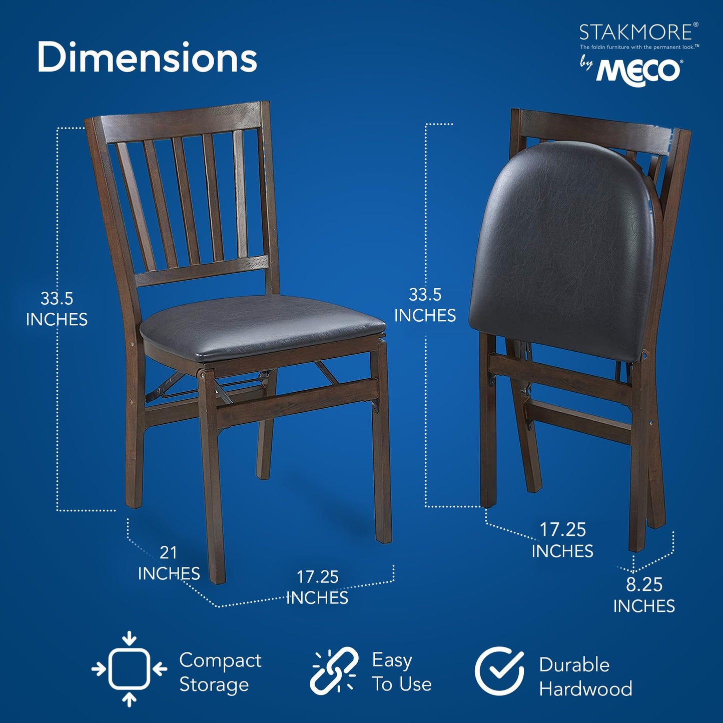 Stakmore Premium Solid Wood Dining Table Compact Folding Chair Set with Fabric Padded Upholstered Seat, Espresso/Black (Set of 2)
