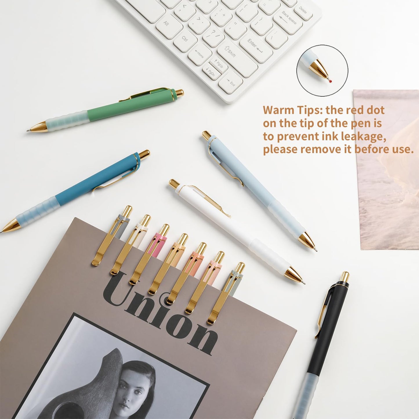 Linbsunne Ballpoint Pens Black Medium Point 1mm Pen with Super Soft Grip Ball Point Pen for Men Women Retractable Pens (gold-12 pcs)