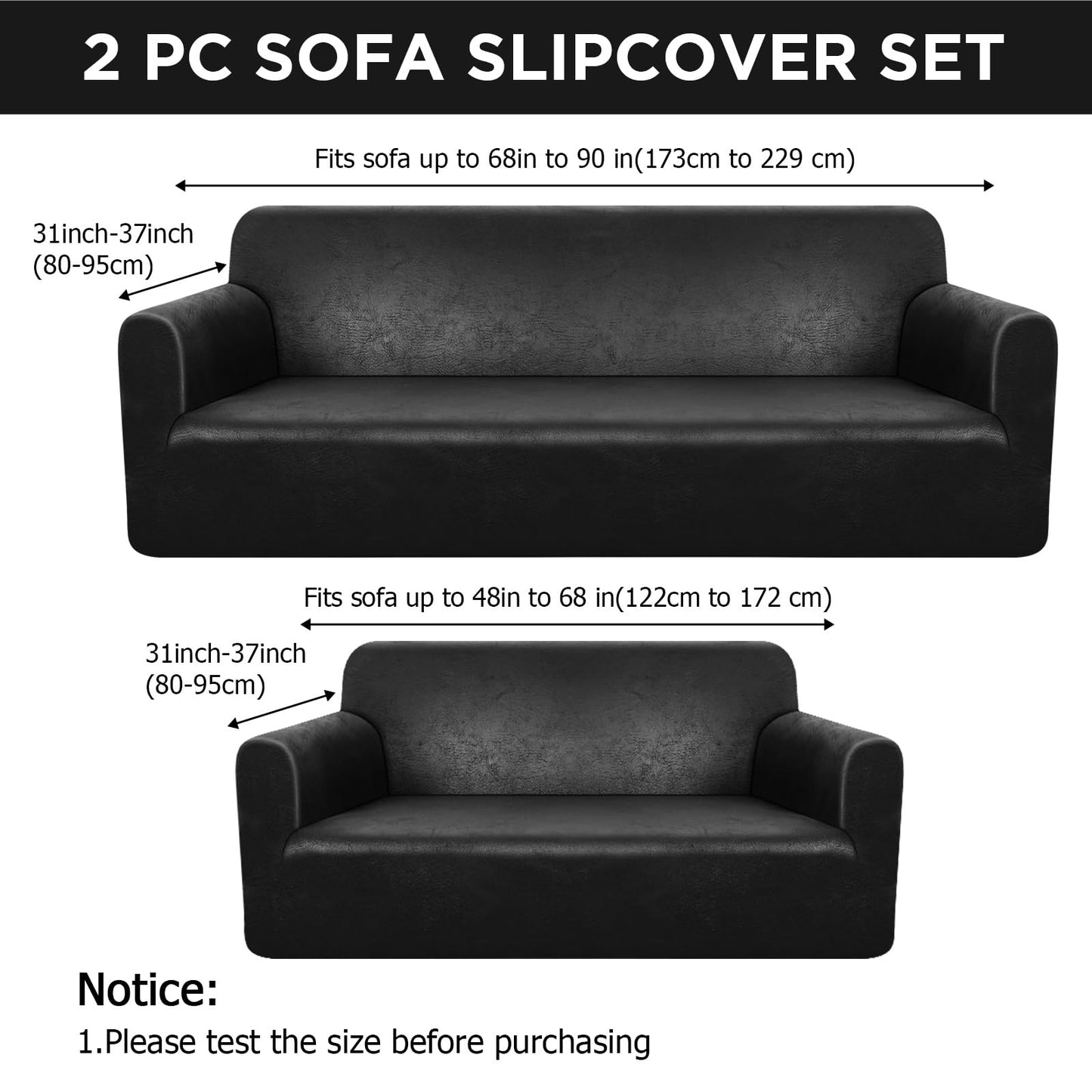 Peryiter 2 Pcs Sofa Covers Couch and Loveseat Covers Set Stretch Sofa Slipcover for Living Room Armchair Furniture Protector, Wrinkle Proof(Black Brown,Tech Cloth)