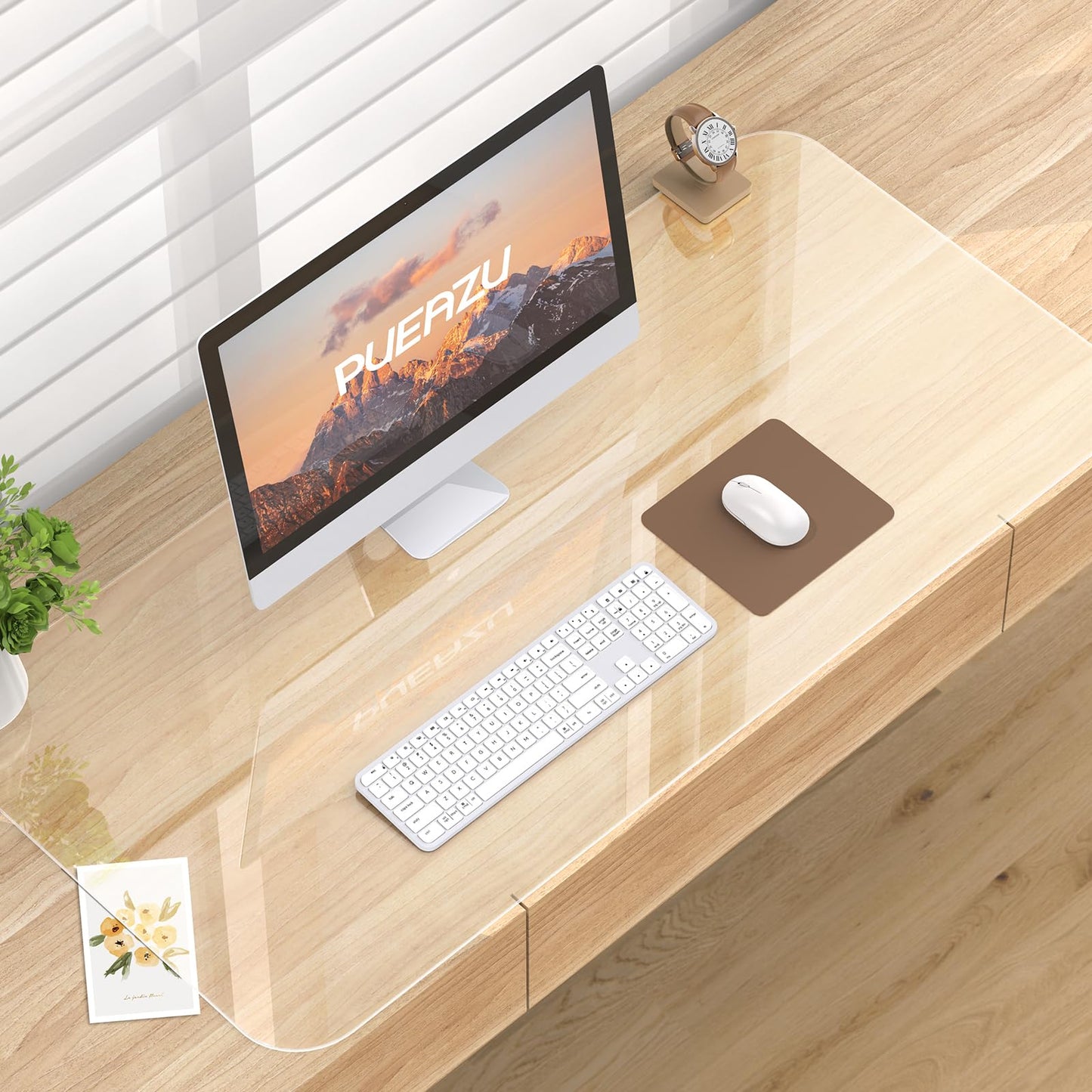 PUEAZU Clear Desk Mat, 31.5"x15.7" inch Large PVC Desk Protector Pad, Waterproof Non-Slip Round Edge Wipeable Writing Mat, Table Protector for Home Office