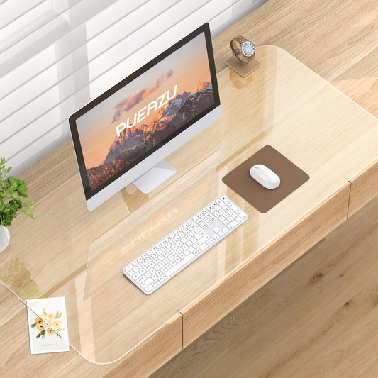 PUEAZU Clear Desk Mat, 31.5"x15.7" inch Large PVC Desk Protector Pad, Waterproof Non-Slip Round Edge Wipeable Writing Mat, Table Protector for Home Office