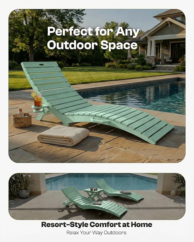 Folding HDPE Pool Lounge Chairs Set of 6, Pre-Assembled Outdoor Chaise Lounge