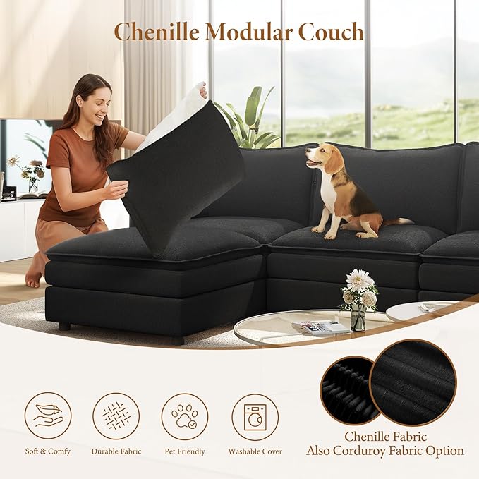 Vesgantti 142" U Shaped Sectional Couch, Comfy Cloud Modular Sectional Sofa