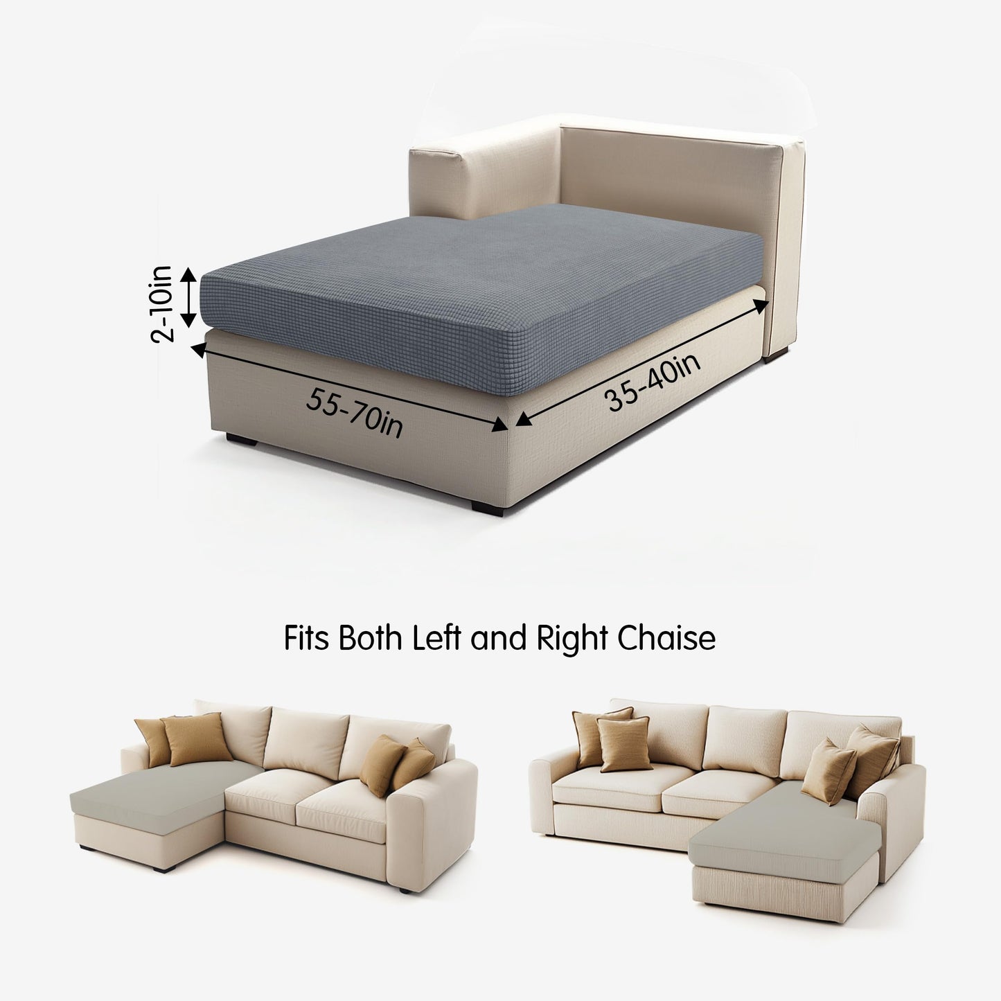 Hokway Stretch Chaise Cover Individual Couch Cushion Slipcovers Reversible Cushion Protector Slipcovers Sofa Cushion Protector Covers (Chaise Cover, Lightgrey)
