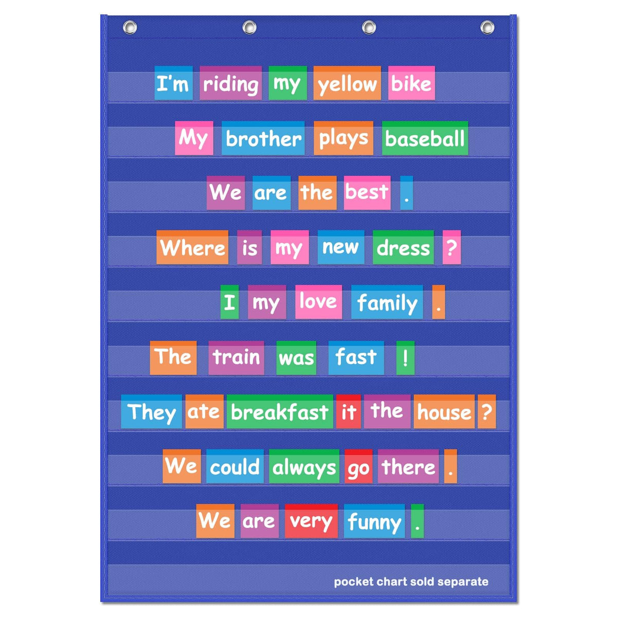 EAMAY Standard Pocket Charts, Clear 10 Pocket Chart for Teacher Lessons in a Classroom or Home Use Fits Standard 3" Sentence Strips and Word Cards, Blue, Nylon