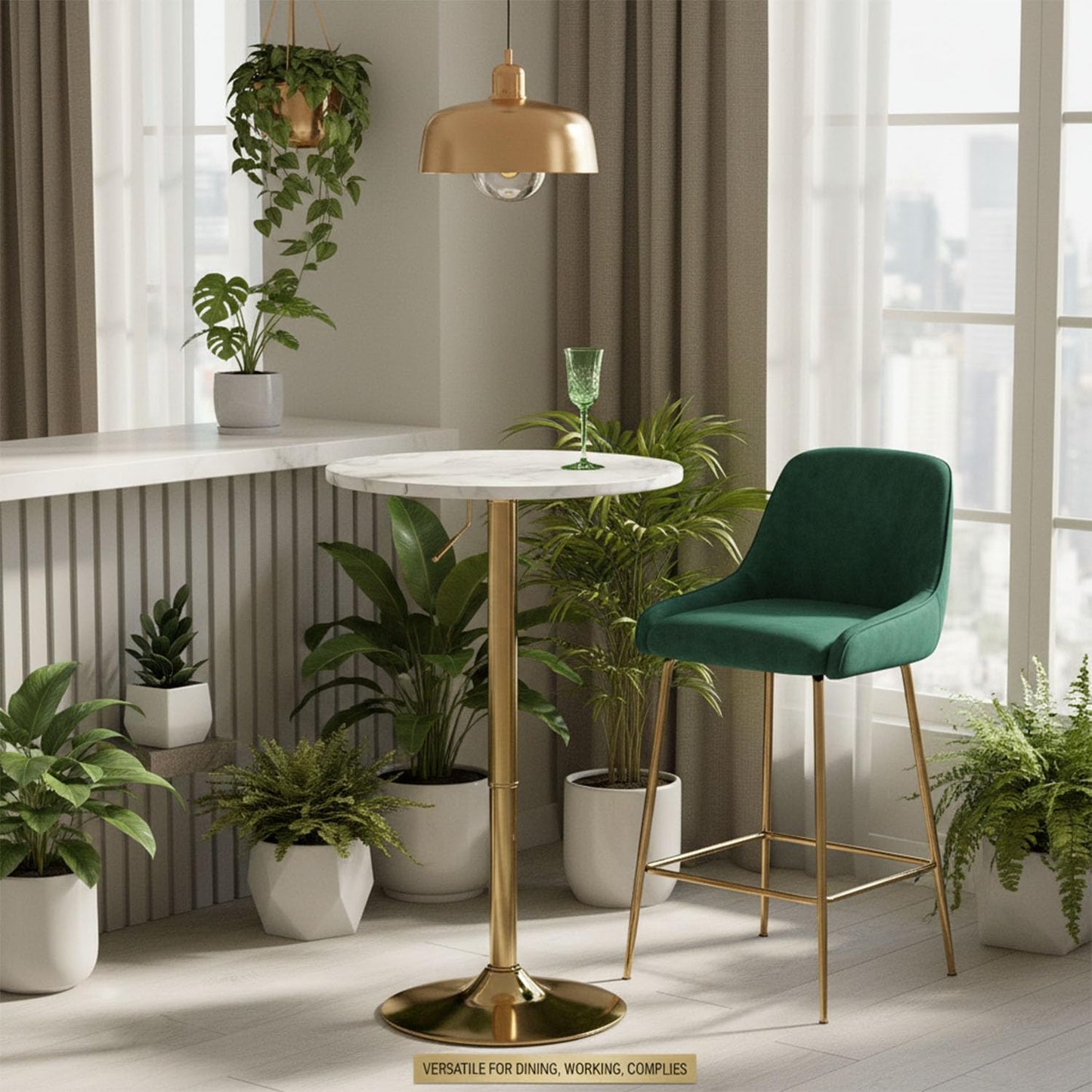 YHGSYXL Round Bar Table Gold Metal Base Height Adjustable 27.9"-35.4"