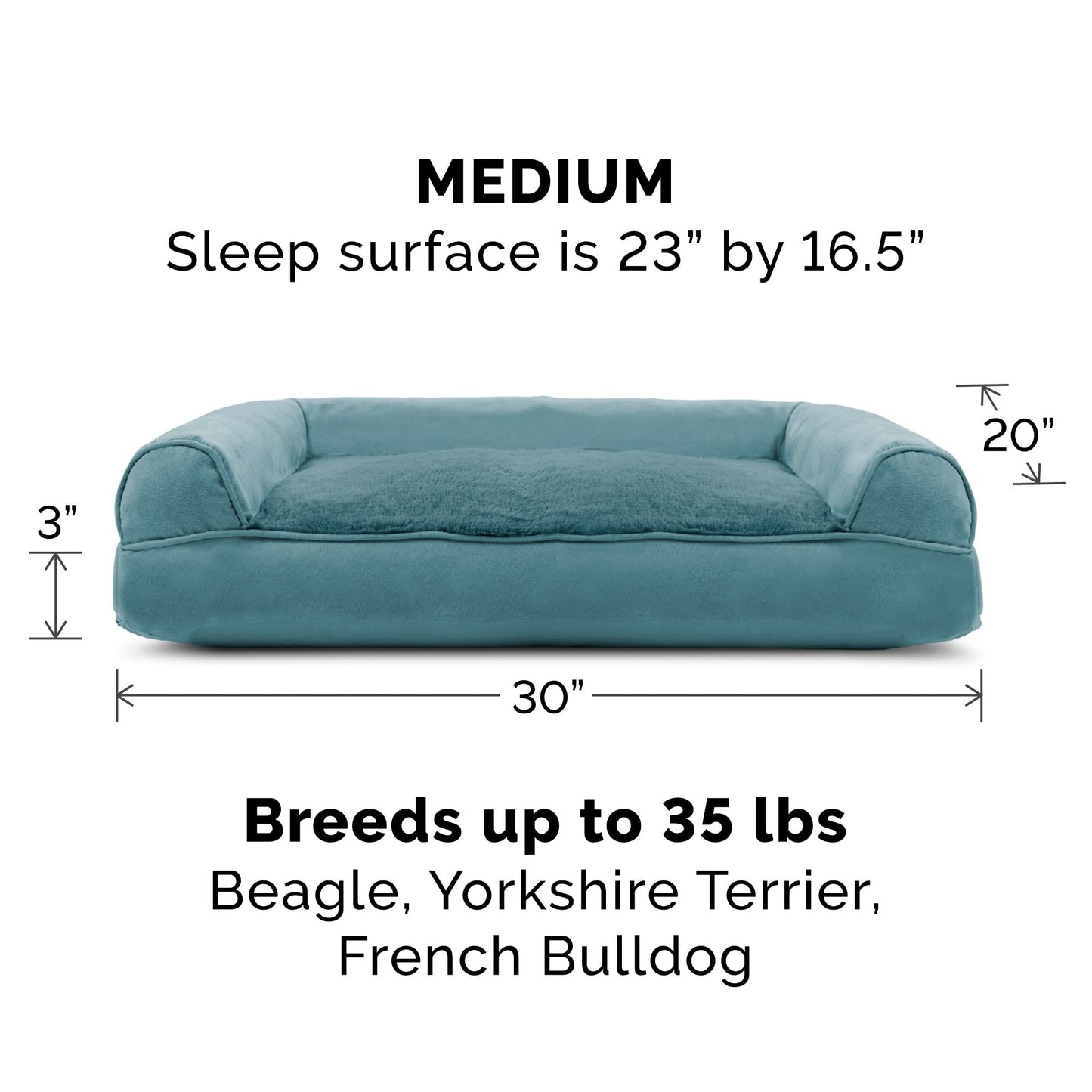 Furhaven Pillow Dog Bed for Medium/Small Dogs w/ Removable Bolsters & Washable Cover - Plush & Suede Sofa - Deep Pool, Medium