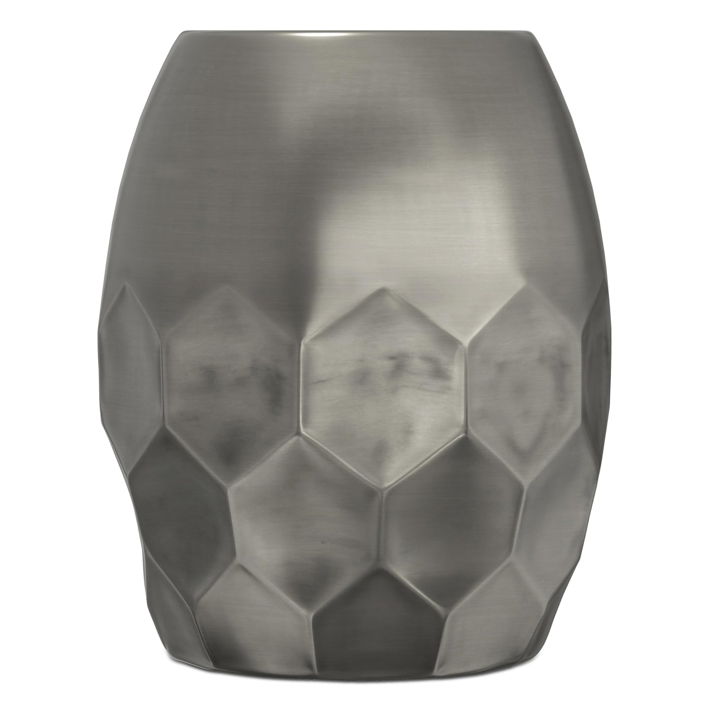 SIMPLIHOME Flanigan Metal Accent Table - 16 inch Wide Solid Metal Round Drum Side Table in Antique Silver, Industrial End Table or Coffee Table for Living Room with Honeycomb Design, Assembled