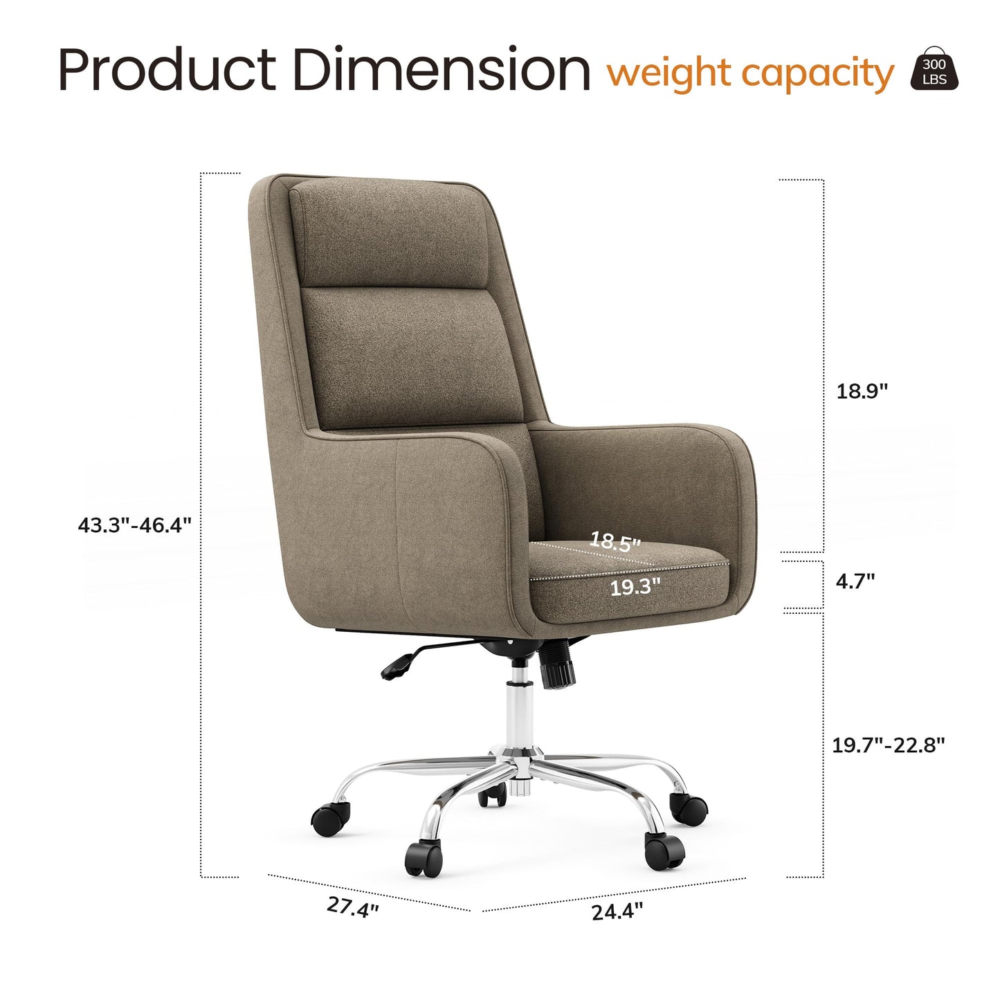 COLAMY Cocoon Modern Executive High Back Home Office Chair, Upholstered Desk Chair with Wheels, Vanity Chair with Head and Lumbar Support, Armrest (Camel)